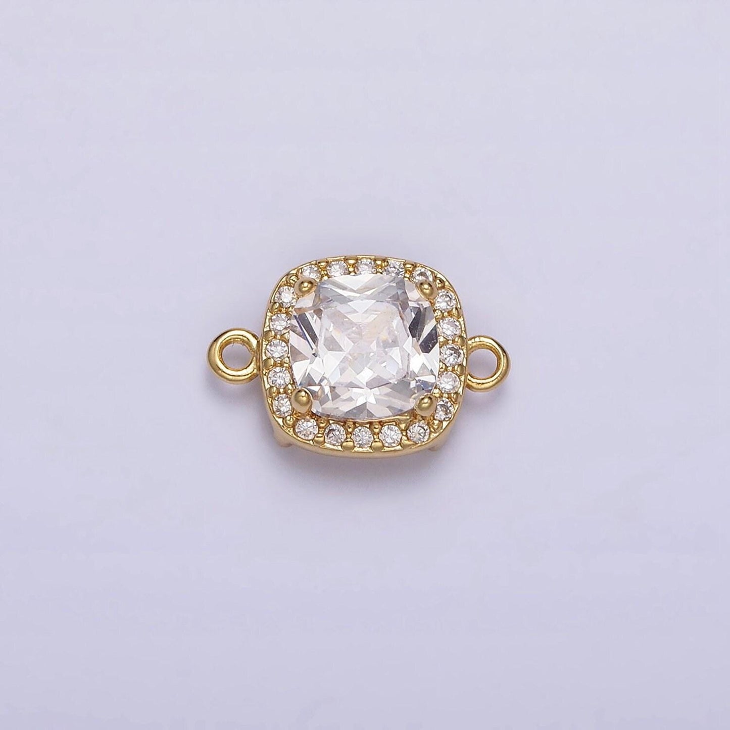 16k gold filled clear cz micro paved rounded square connector | f-098