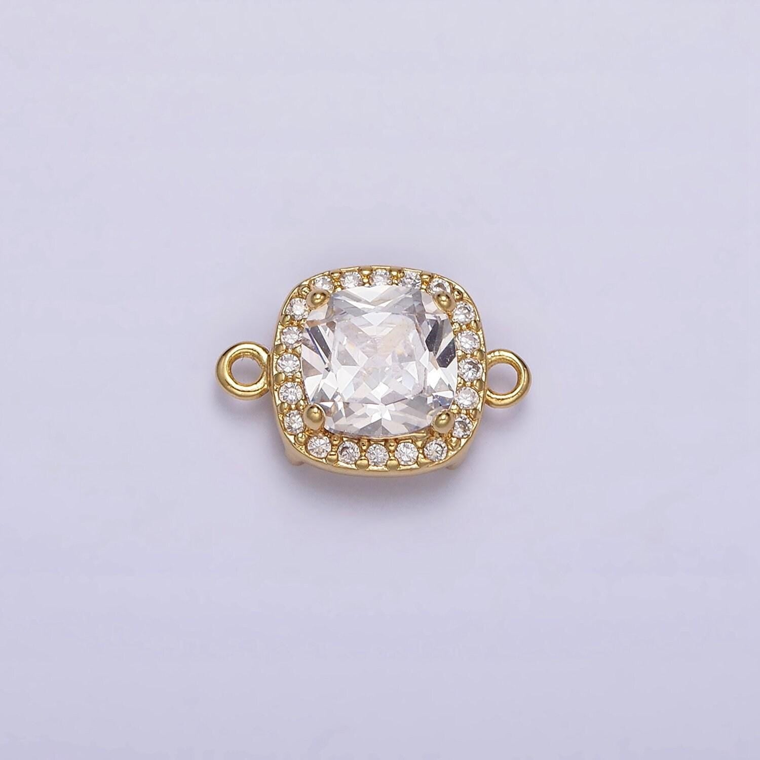 16k gold filled clear cz micro paved rounded square connector | f-098