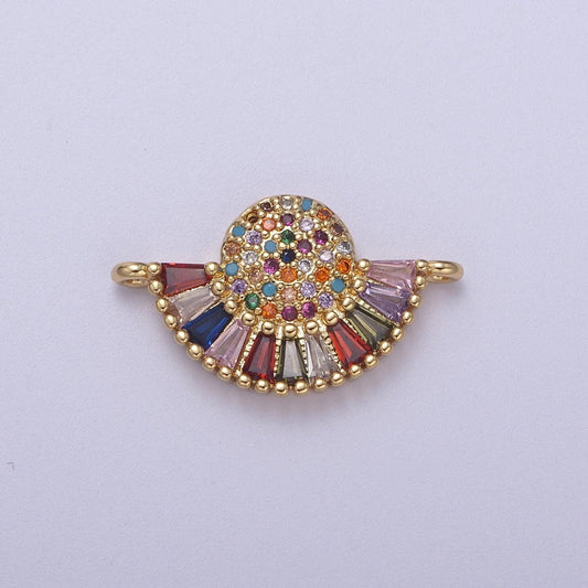 Multi color cz rainbow charm connector, 24k gold filled brass, nickel free, cz, colorful cubic link connector for bracelet necklace f-076