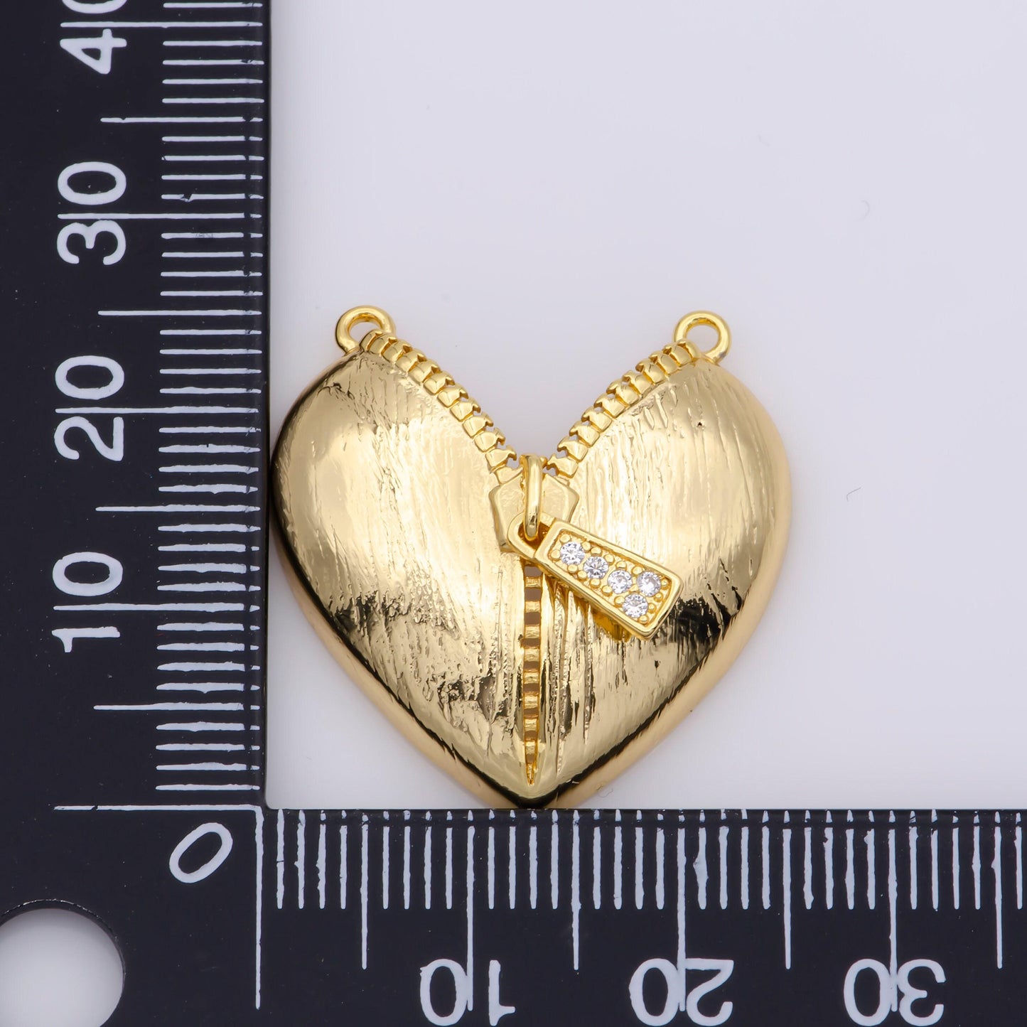 Open my heart charm dangle charm with double bail hole for necklace shiny gold heart love jewelry zipper charm