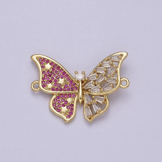 Pink gold butterfly clear cz micro pave charm connector baguette cluster link connector f-057