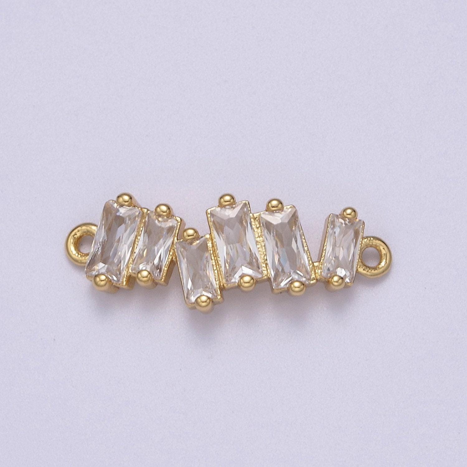 Clear cz micro pave charm connector wavy line connector baguette cluster link connector f-054