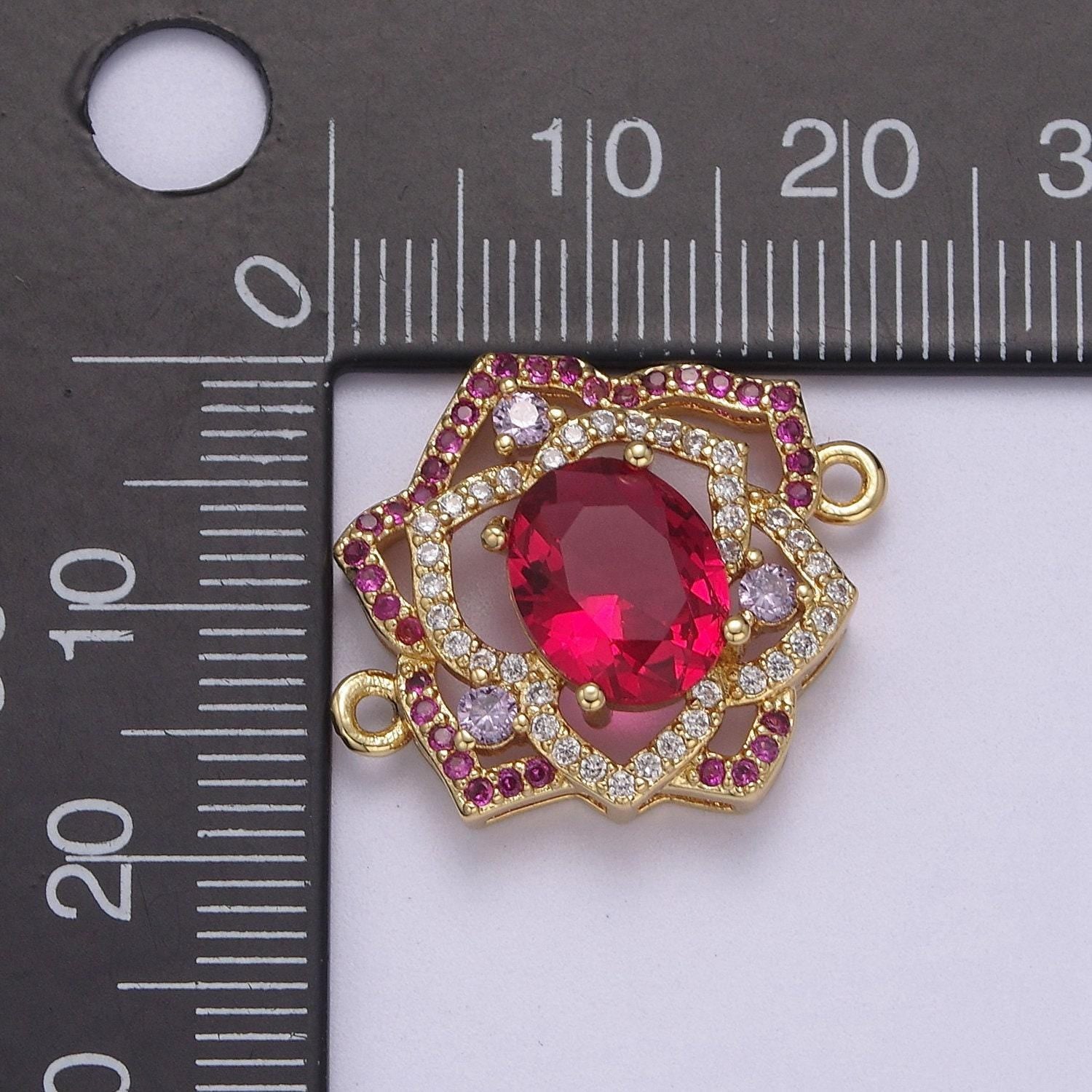Dainty pink cz stone flower charm connector for bracelet link connector supply f-053