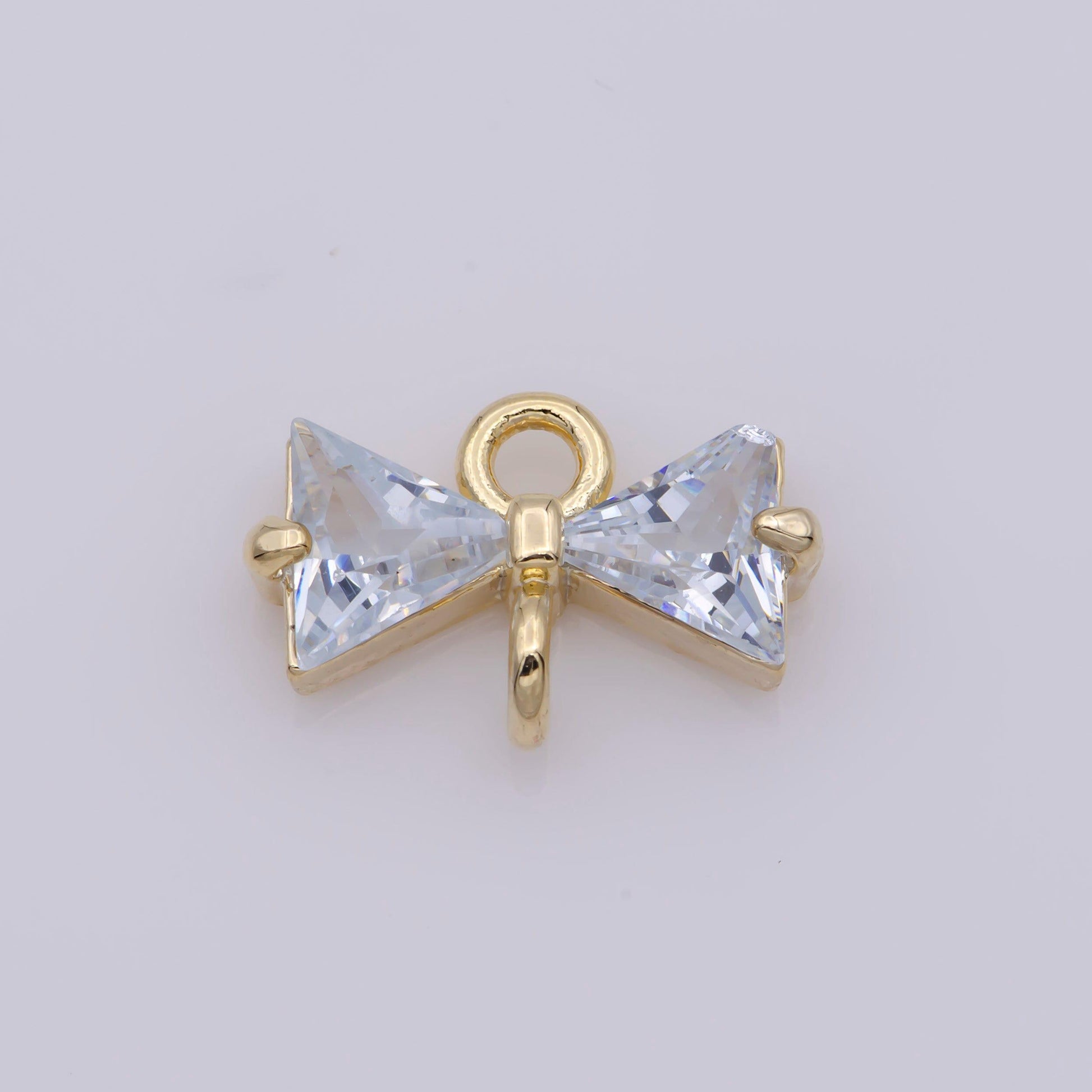 1x cubic bow zirconia 14k gold filled charm connector, bow pendant, cz bow charms with open link for necklace earring component