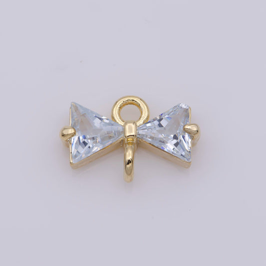 1x cubic bow zirconia 14k gold filled charm connector, bow pendant, cz bow charms with open link for necklace earring component
