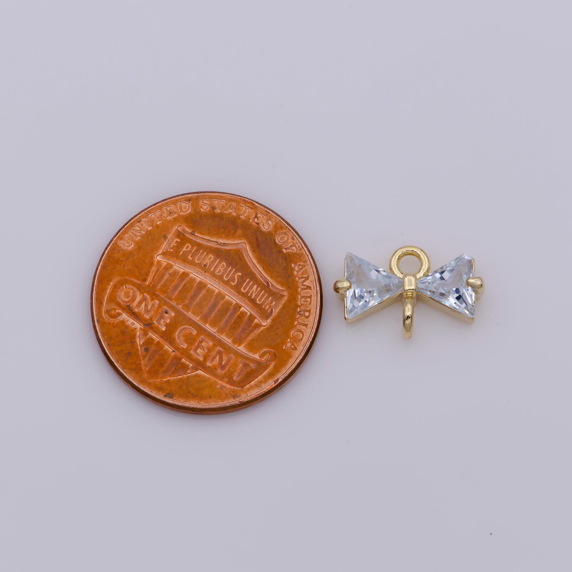 1x cubic bow zirconia 14k gold filled charm connector, bow pendant, cz bow charms with open link for necklace earring component