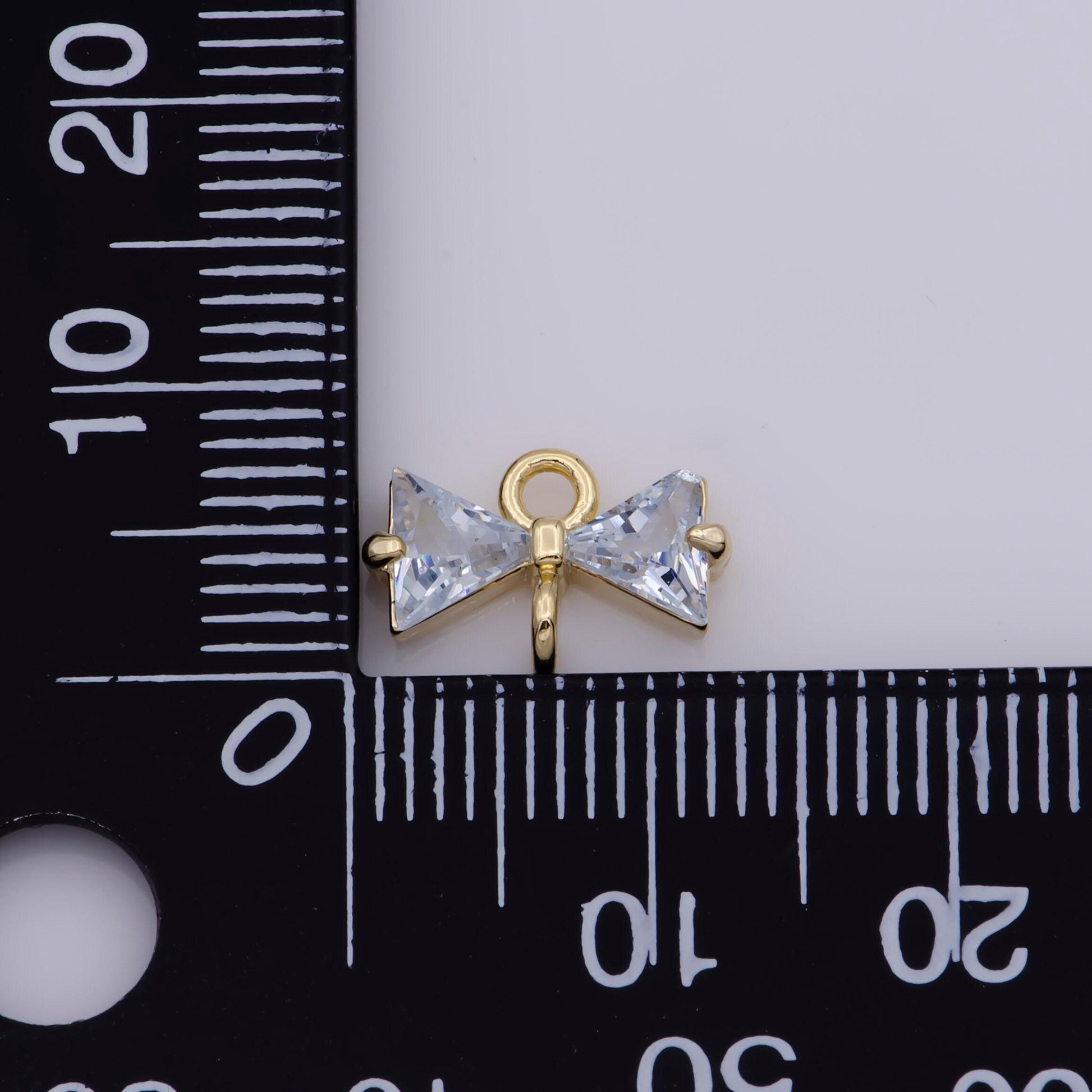 1x cubic bow zirconia 14k gold filled charm connector, bow pendant, cz bow charms with open link for necklace earring component