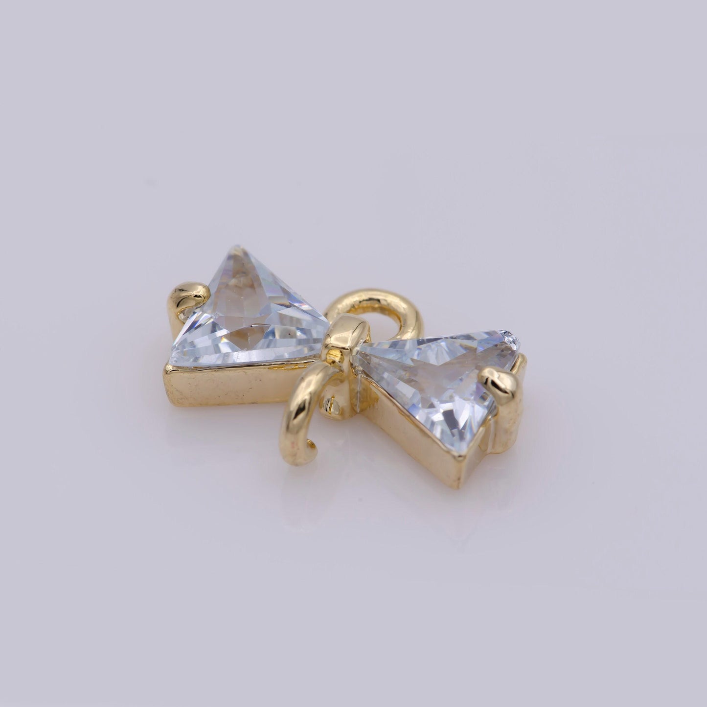 1x cubic bow zirconia 14k gold filled charm connector, bow pendant, cz bow charms with open link for necklace earring component