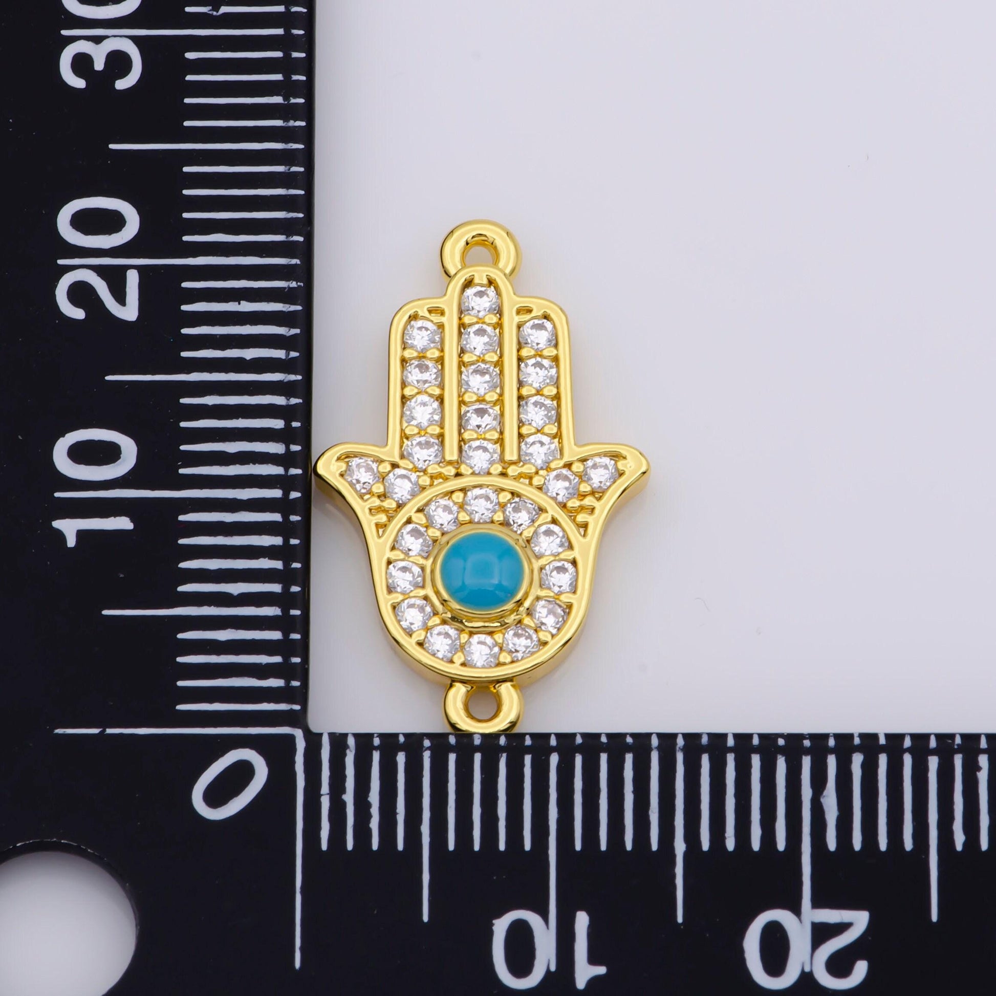 24k gold fill cubic hamsa hand connector, hand of fatima connector, gold hamsa hand, bracelet hamsa hand link connector gold silver supply