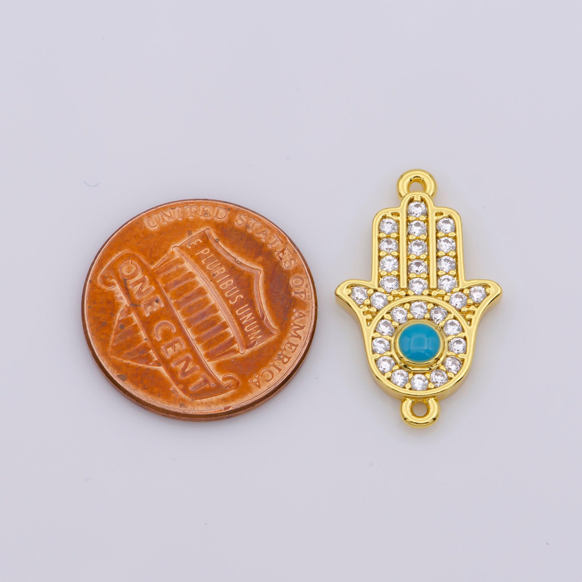 24k gold fill cubic hamsa hand connector, hand of fatima connector, gold hamsa hand, bracelet hamsa hand link connector gold silver supply