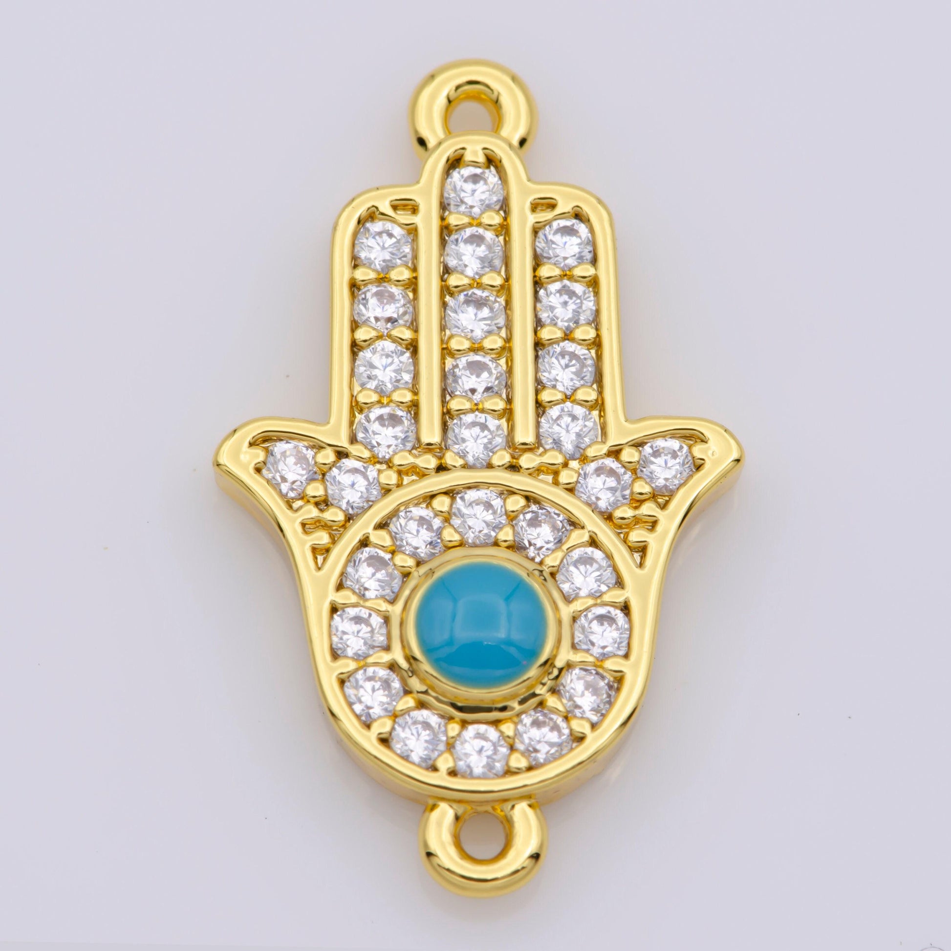 24k gold fill cubic hamsa hand connector, hand of fatima connector, gold hamsa hand, bracelet hamsa hand link connector gold silver supply