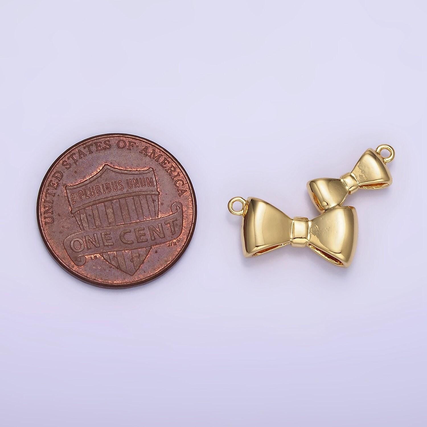 Dainty 14k gold filled bow charm twin bow link connector ribbon dainty charm connector for bracelet necklace f014