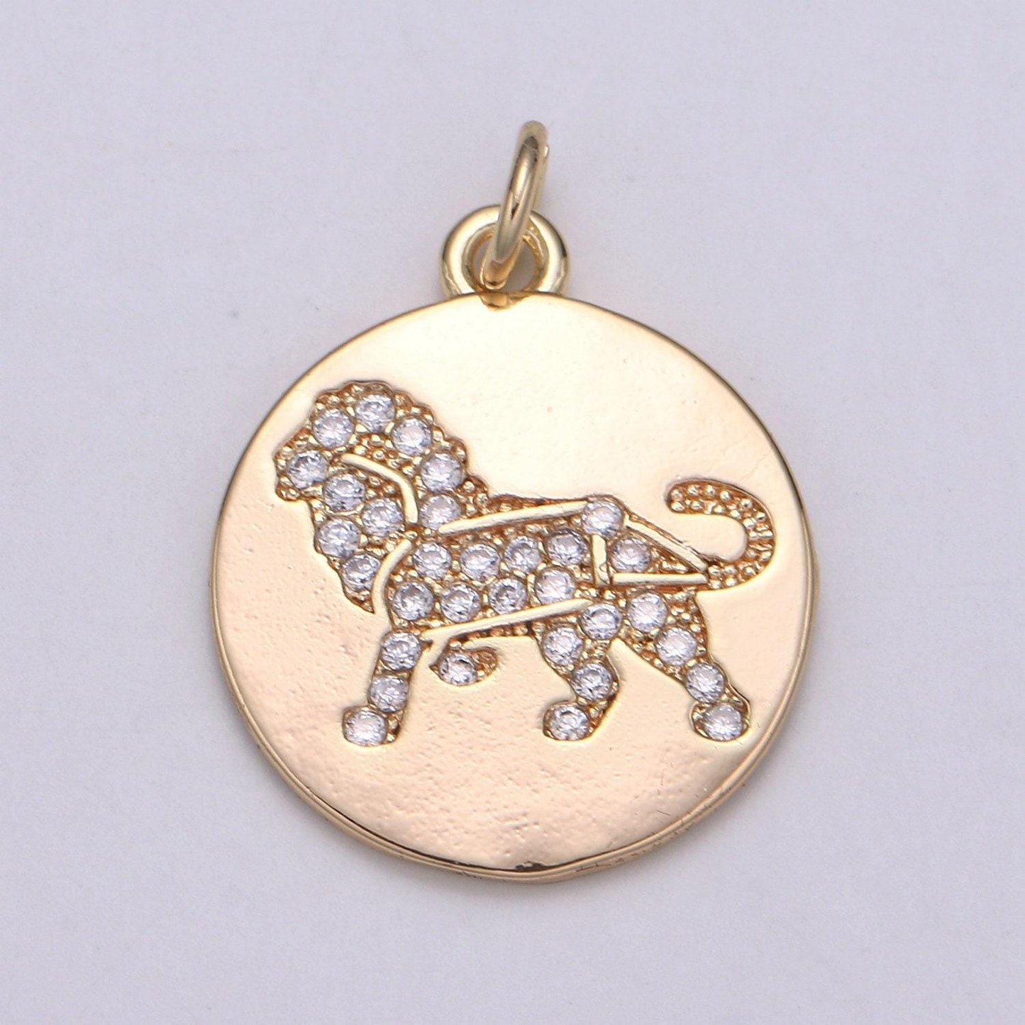 Leo star constellation gold charms, lion gold pendant, coin charms, leo zodiac gold charms, medallion charms, disc charm, chgf-2066