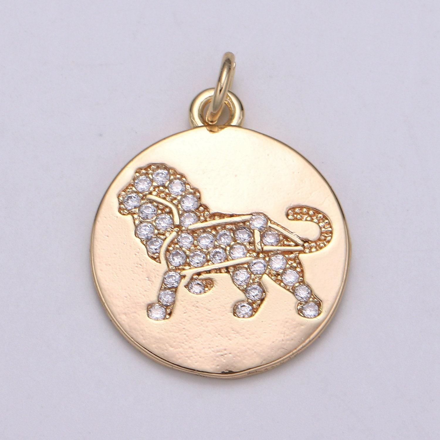 Leo star constellation gold charms, lion gold pendant, coin charms, leo zodiac gold charms, medallion charms, disc charm, chgf-2066