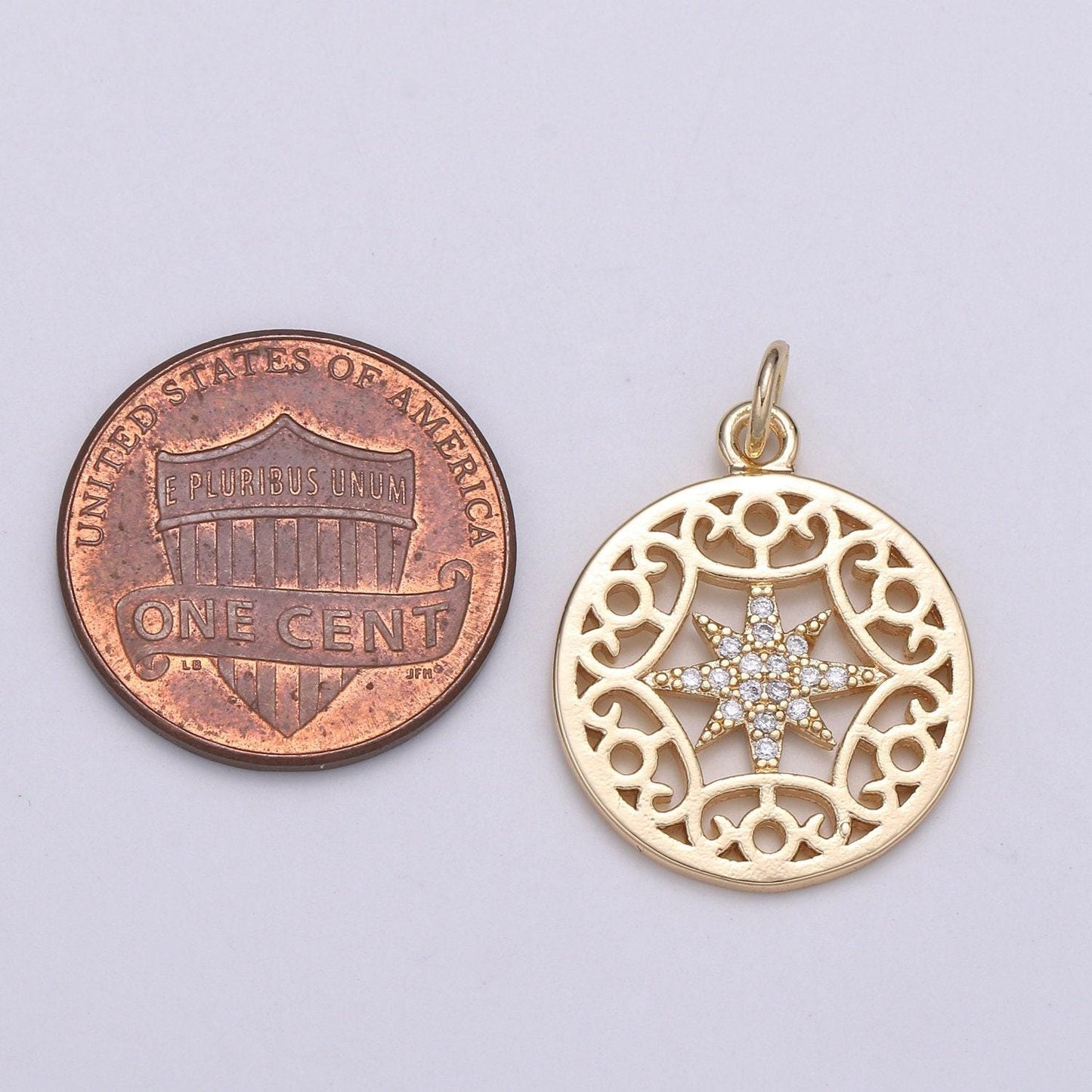 Dainty gold north star charm, starburst gold pendant, star in the universe filigree minimalist jewelry making necklace, bracelet, chgf-2061
