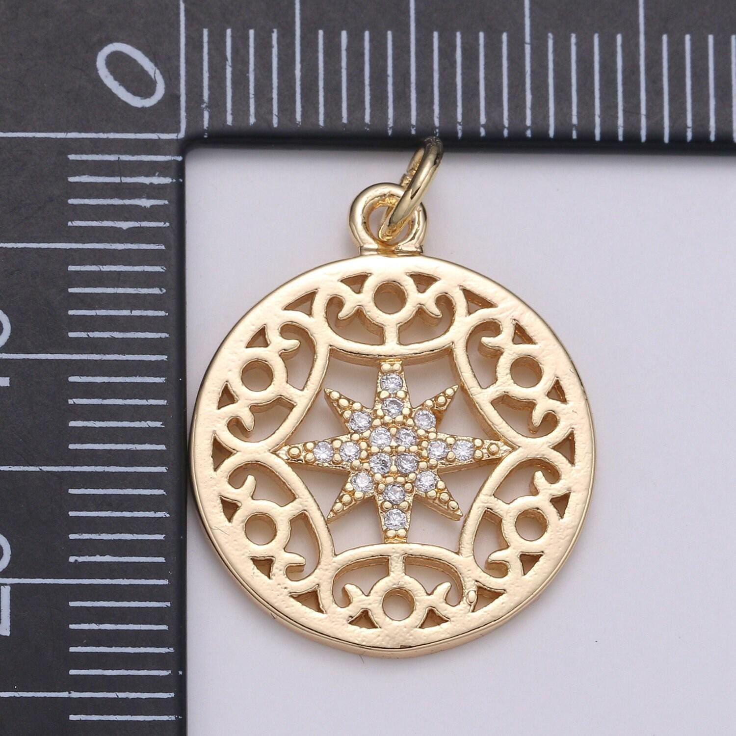 Dainty gold north star charm, starburst gold pendant, star in the universe filigree minimalist jewelry making necklace, bracelet, chgf-2061