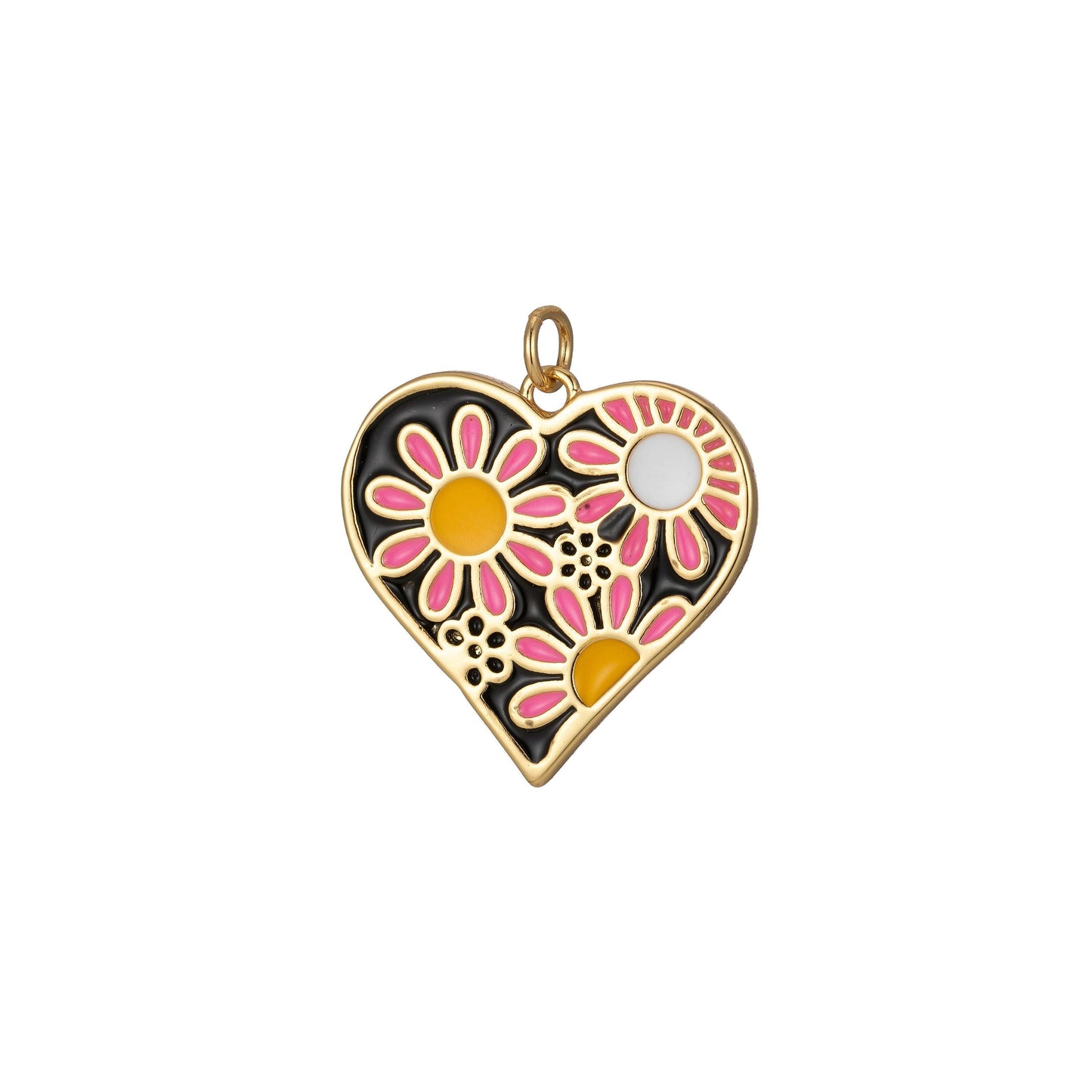 Mini gold heart garden flower charms, enamel colorful floral charm, gold love lock charm relationship jewelry inspired, 2255