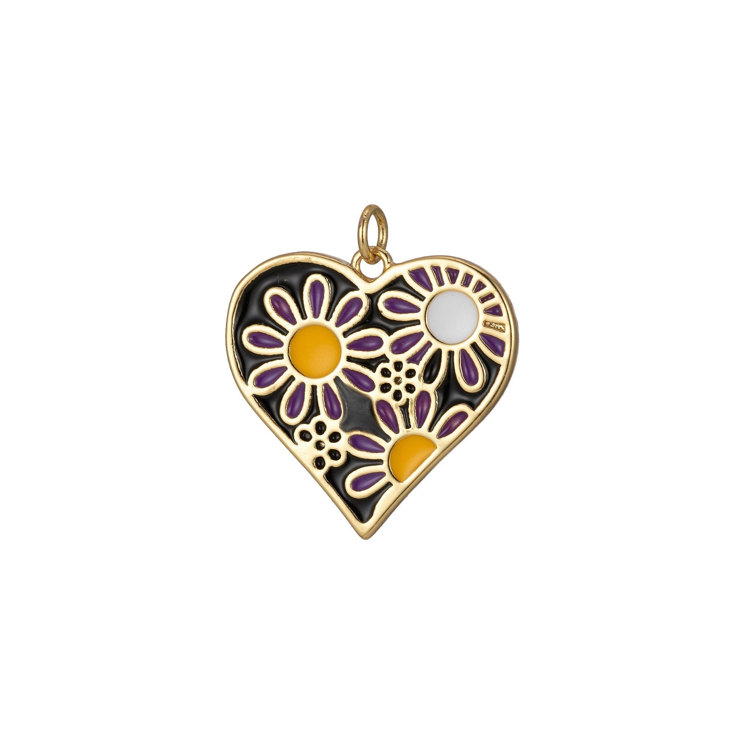 Mini gold heart garden flower charms, enamel colorful floral charm, gold love lock charm relationship jewelry inspired, 2255
