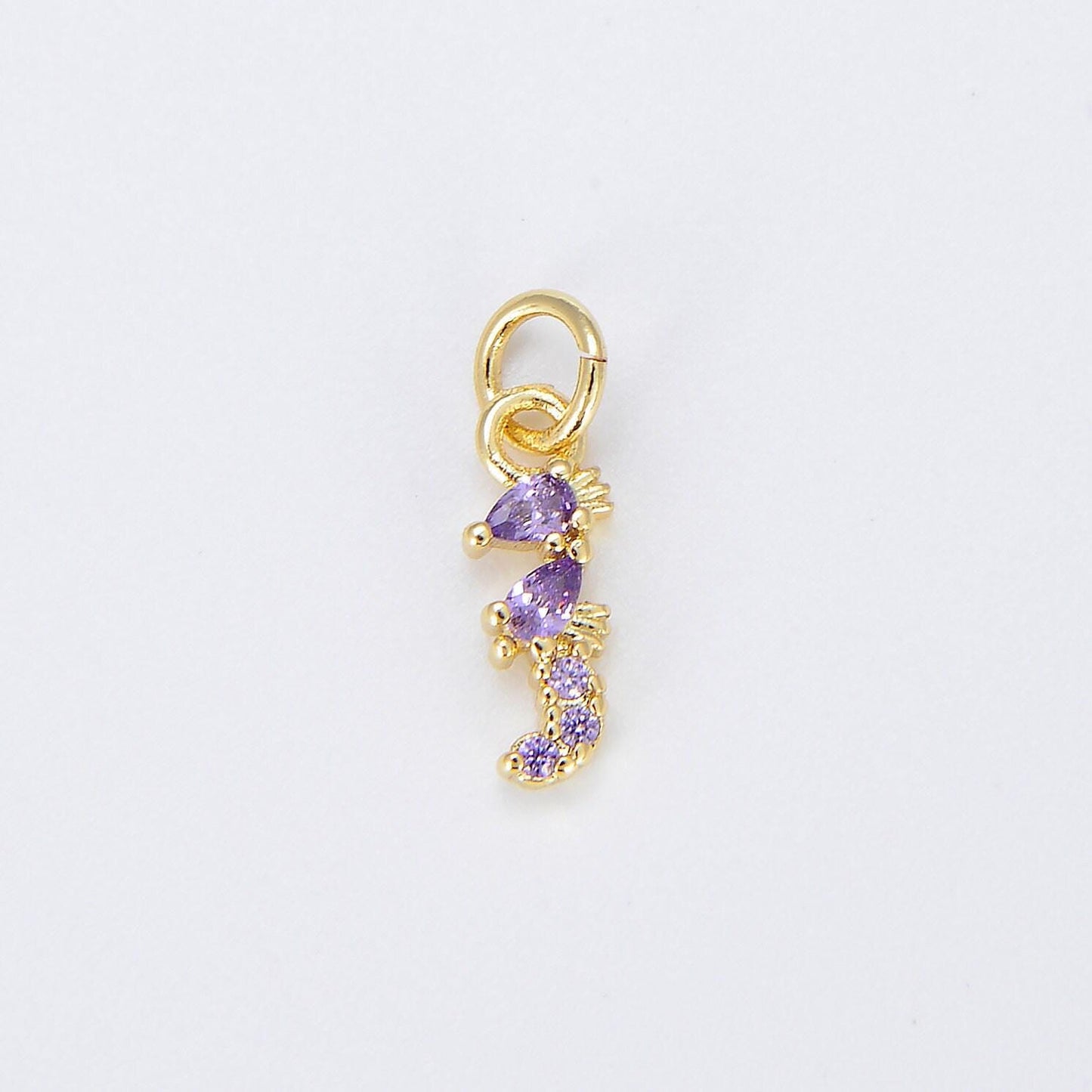 Tiny sea horse charm dainty seahorse pendant 14kt gold filled charm animal charm cubic purple under the sea inspired e876