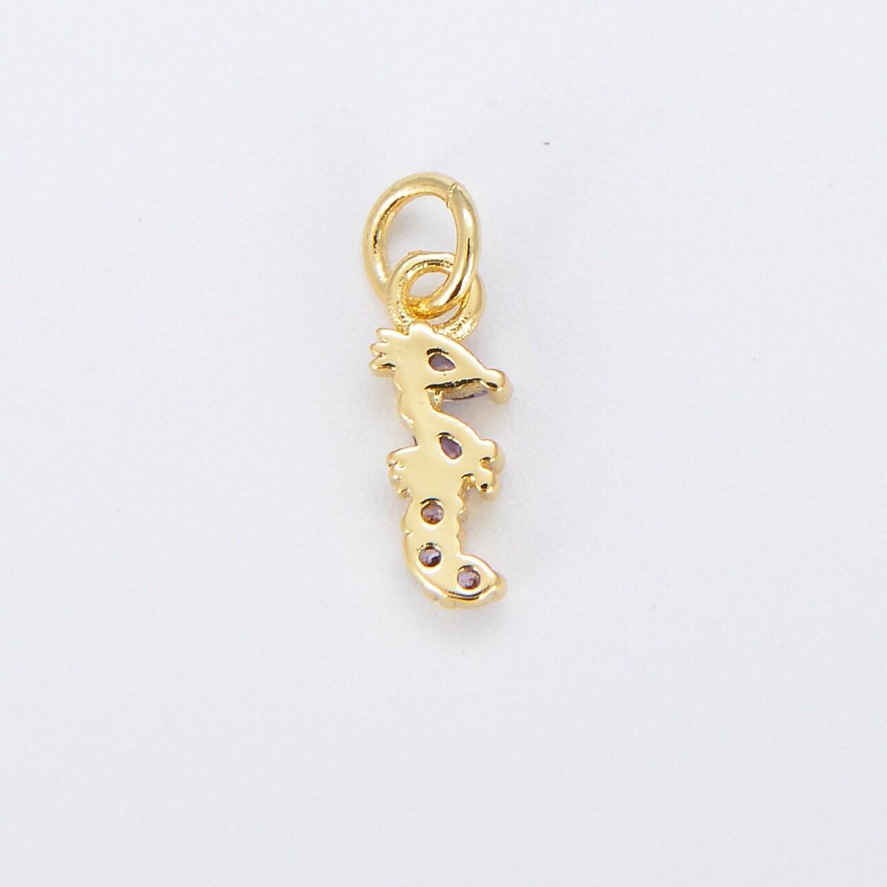 Tiny sea horse charm dainty seahorse pendant 14kt gold filled charm animal charm cubic purple under the sea inspired e876