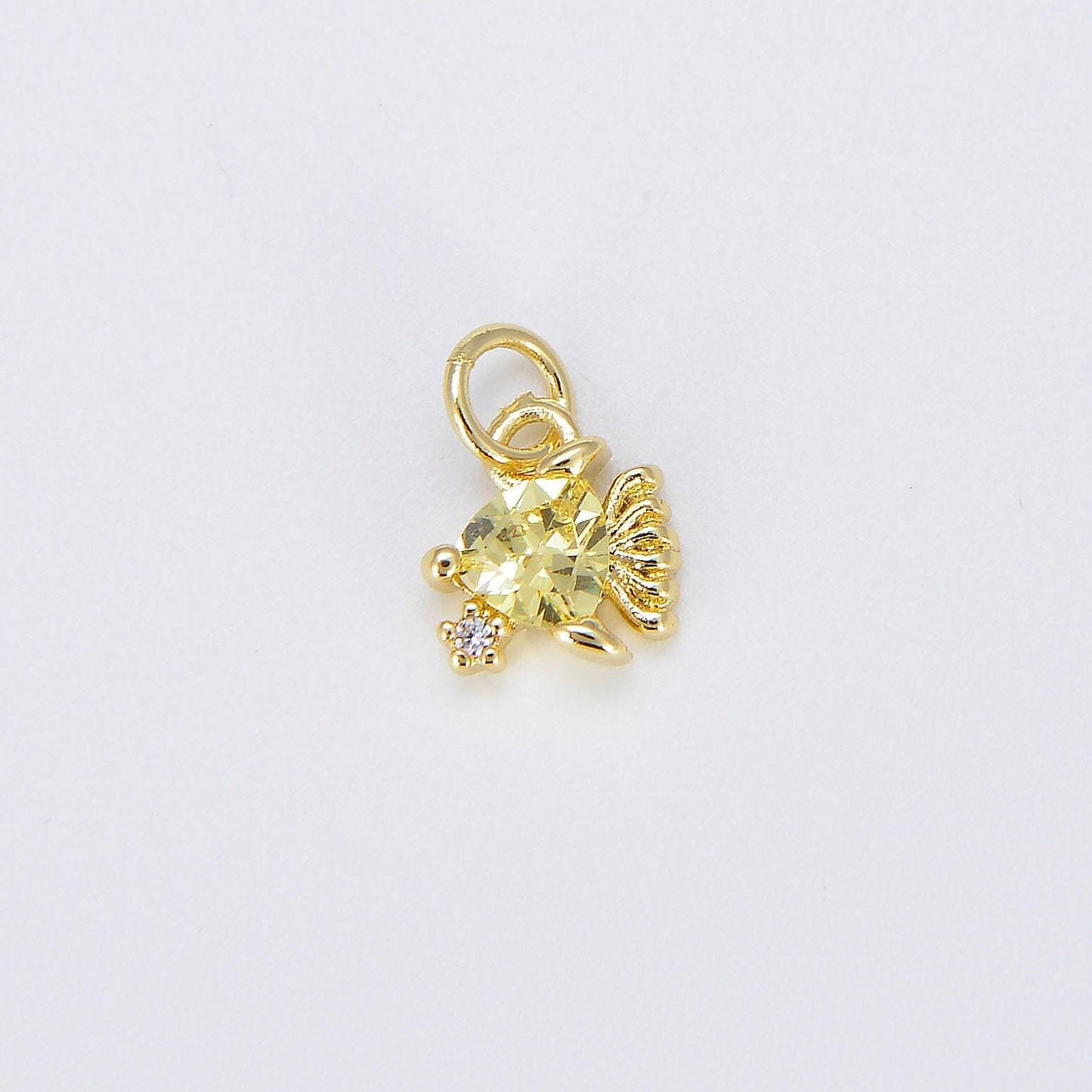Tiny gold fish charm dainty fish pendant 14kt gold filled charm animal charm cubic blue under the sea inspired e874