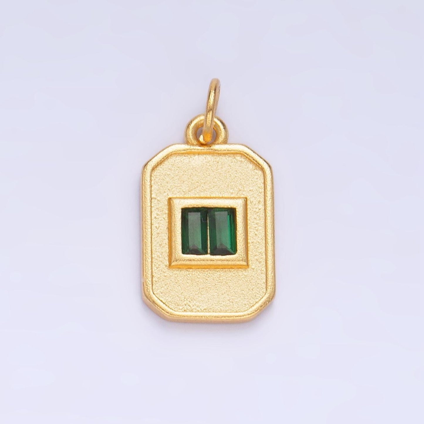 Dainty emerald green cz square gold medallion charm tiny small pendant tag charm, bracelet necklace earring finding