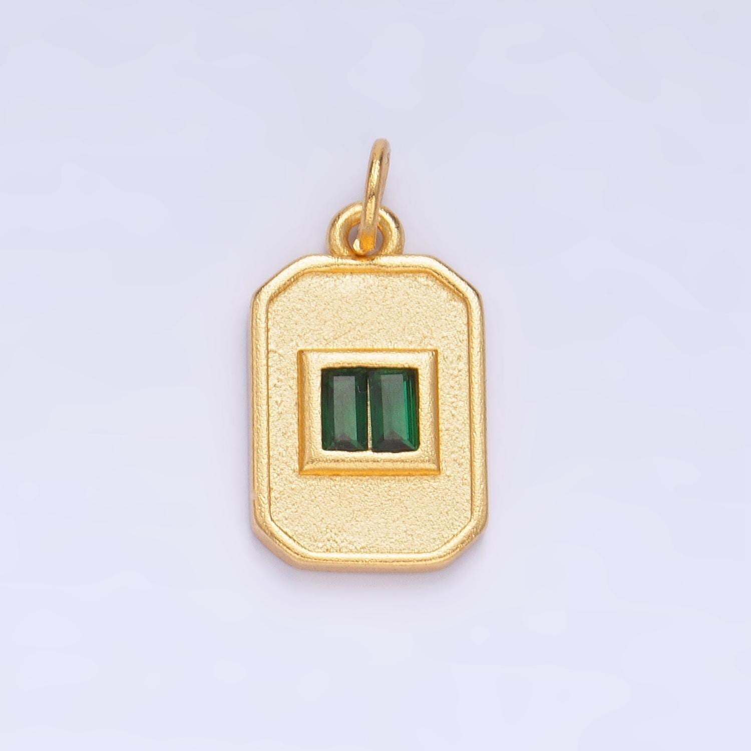 Dainty emerald green cz square gold medallion charm tiny small pendant tag charm, bracelet necklace earring finding