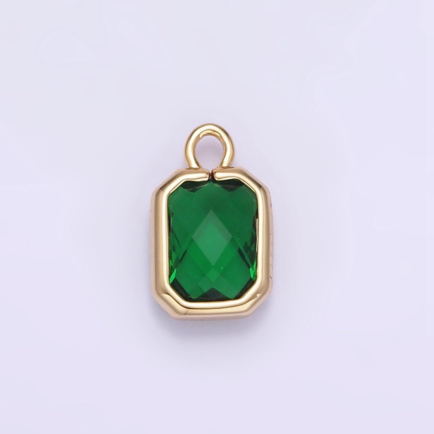 Tiny 4x8mm emerald green princesses cut cz square gold bezel cut rim tiny small pendant charm necklace bracelet earring finding | e-867