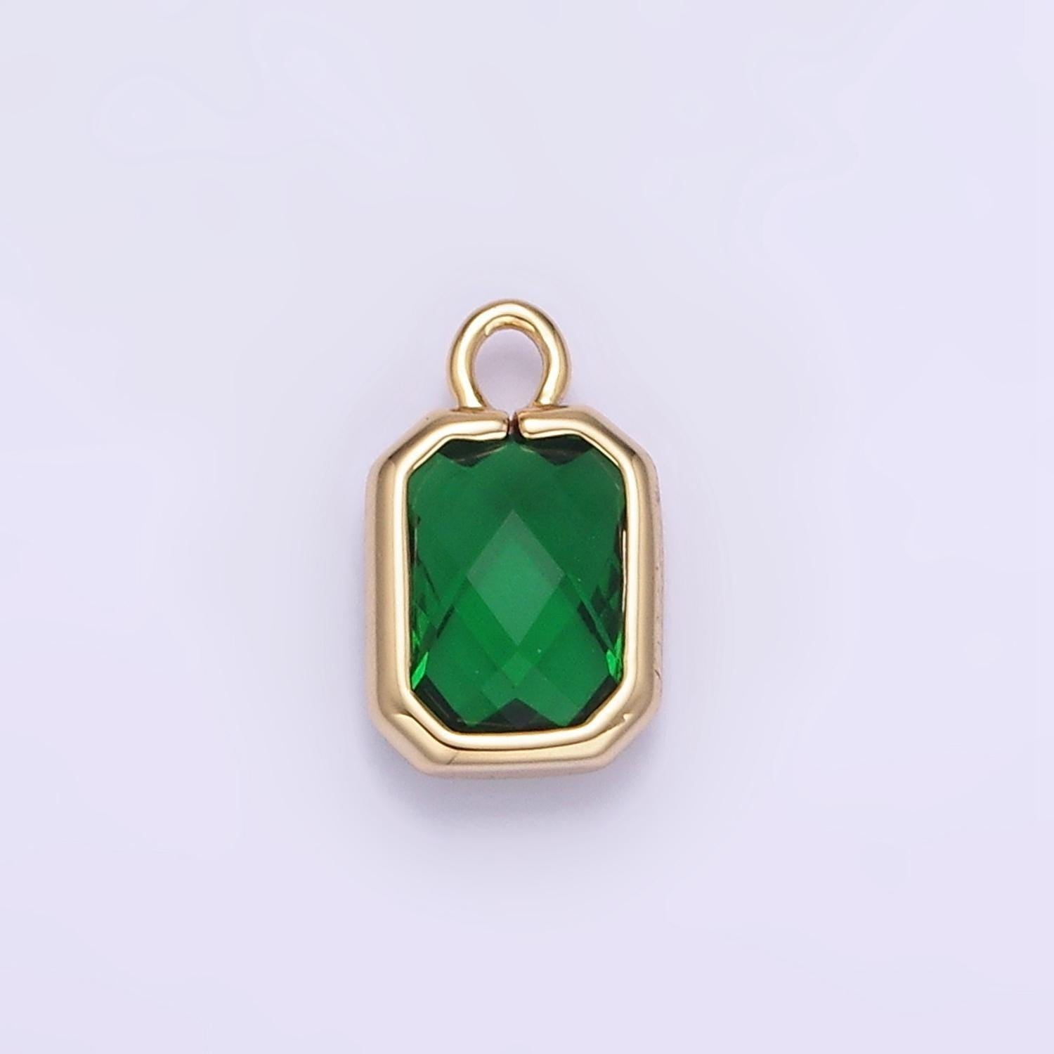 Tiny 4x8mm emerald green princesses cut cz square gold bezel cut rim tiny small pendant charm necklace bracelet earring finding | e-867