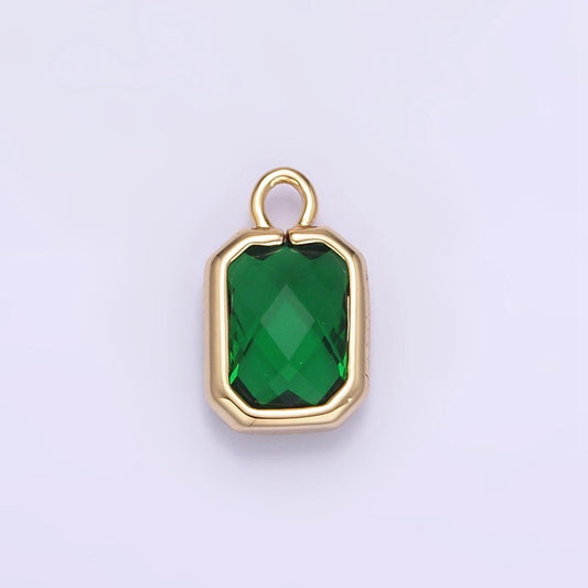 Tiny 4x8mm emerald green princesses cut cz square gold bezel cut rim tiny small pendant charm necklace bracelet earring finding | e-867