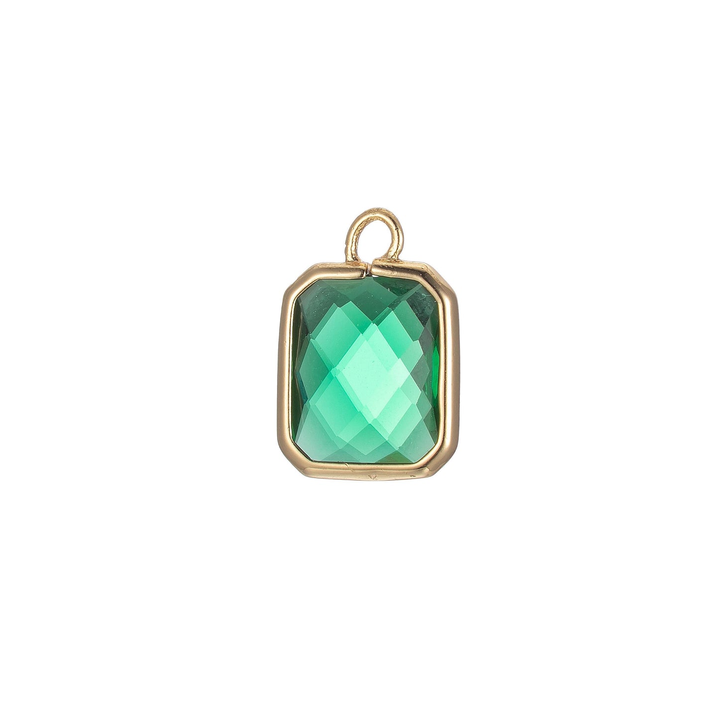 May birthstone 7x12mm emerald green princess cut cz square gold bezel rim tiny small pendant charm necklace bracelet earring finding e868
