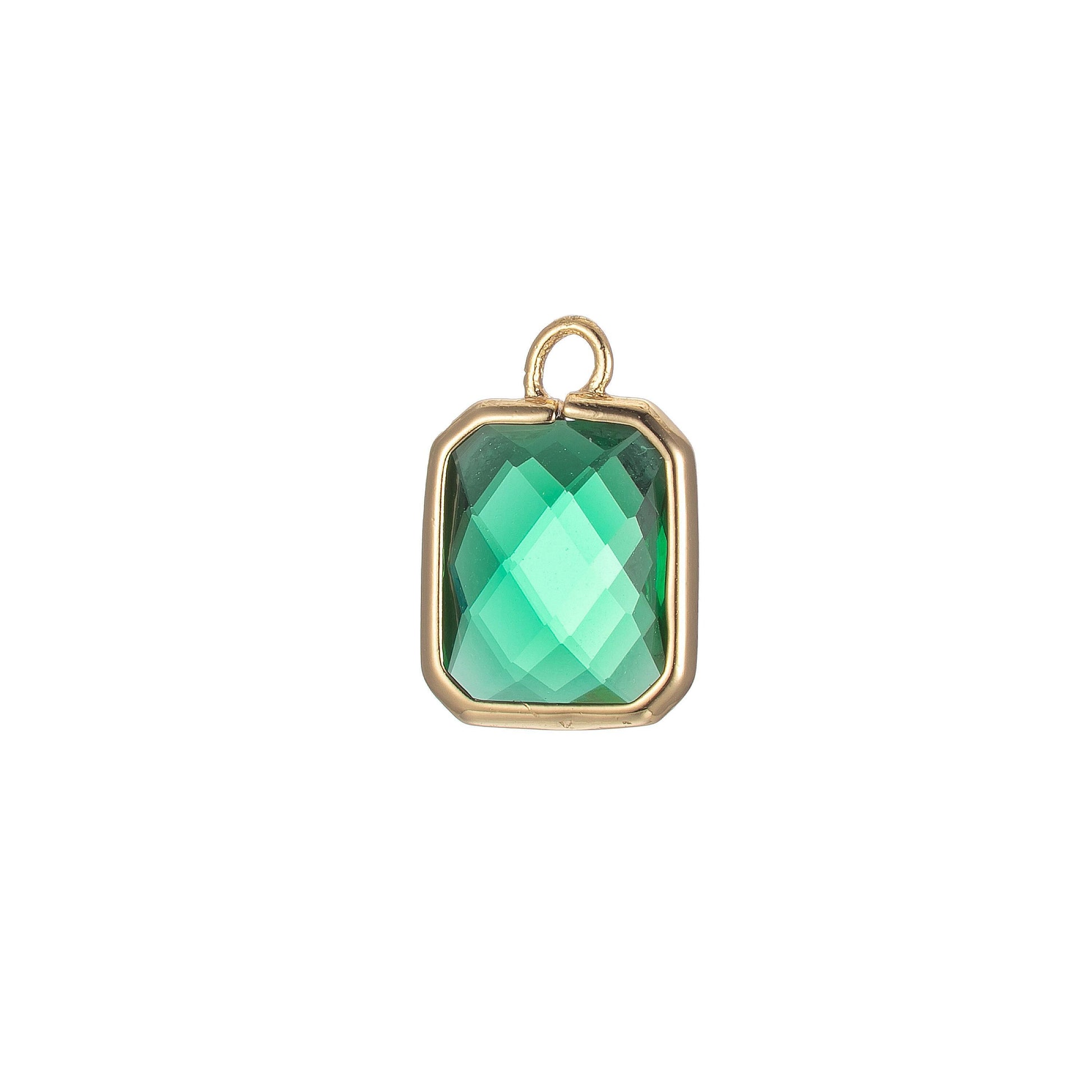 May birthstone 7x12mm emerald green princess cut cz square gold bezel rim tiny small pendant charm necklace bracelet earring finding e868