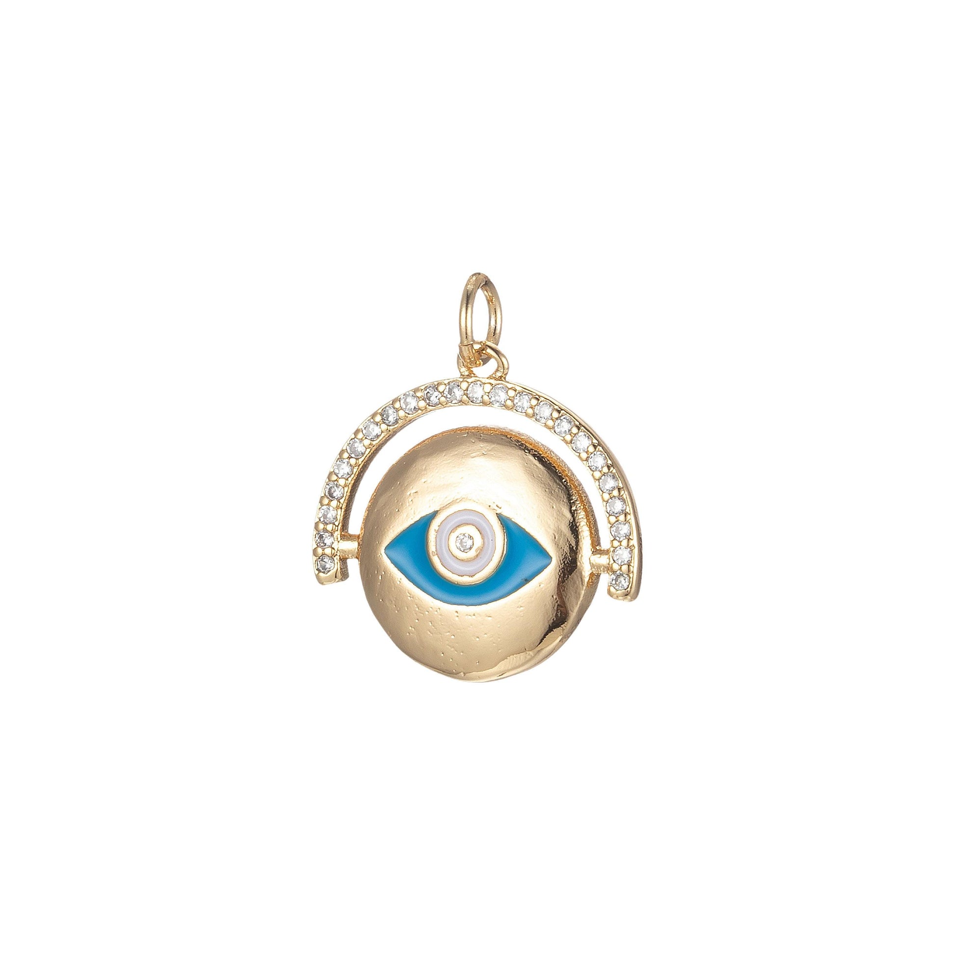 1 pc 18k gold enamel evil eye charm cubic cz medallion charm cubic protector pendant tiny lucky dainty necklace - 21x18mm e863