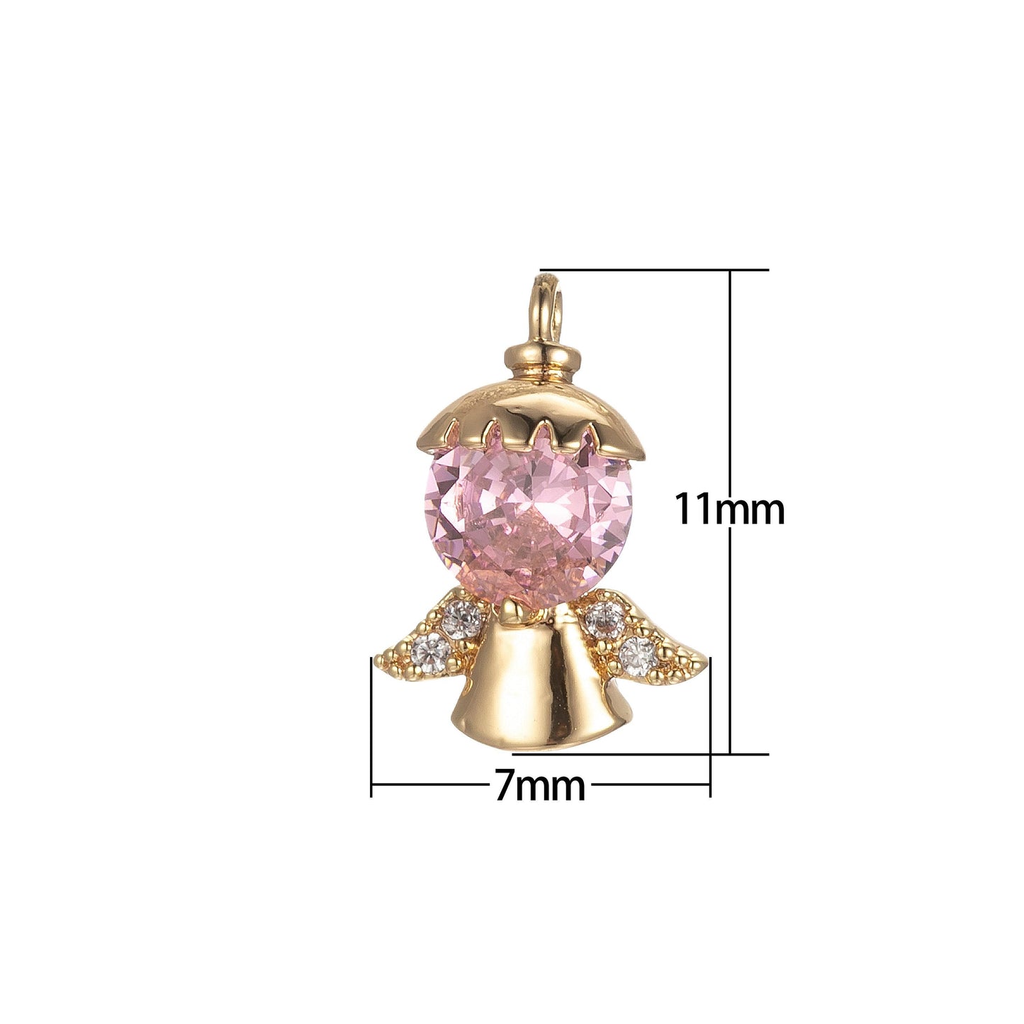 Gold tiny angel charm, tiny angel pendant, cubic angel charm bracelet necklace clear pink purple angel charm supply e855