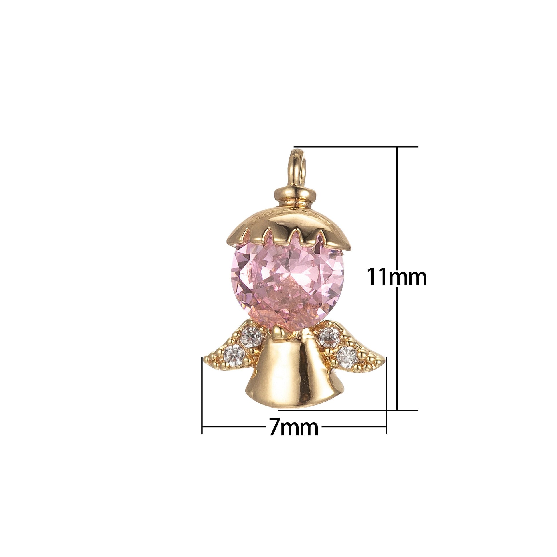 Gold tiny angel charm, tiny angel pendant, cubic angel charm bracelet necklace clear pink purple angel charm supply e855