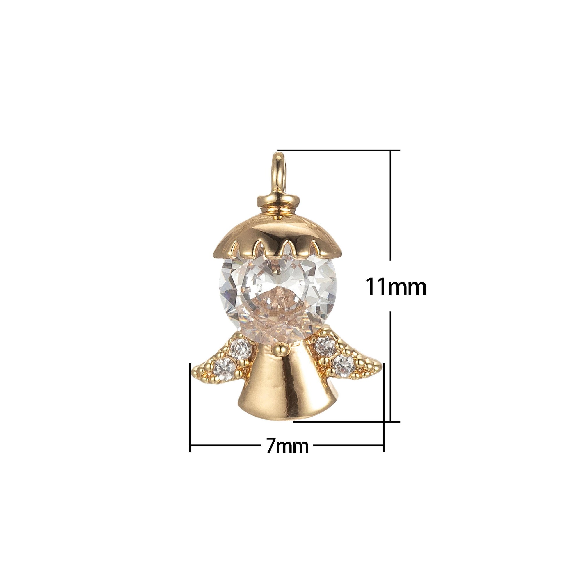 Gold tiny angel charm, tiny angel pendant, cubic angel charm bracelet necklace clear pink purple angel charm supply e855