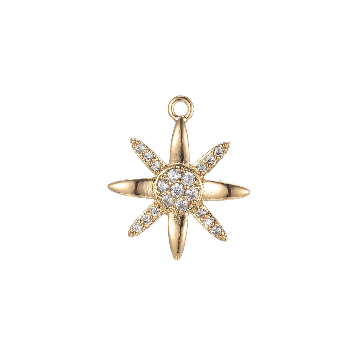 Tiny cz north star cubic zirconia small starburst 8 point star pendant - gold cz drop charm pendant, celestial jewelry, pointed star