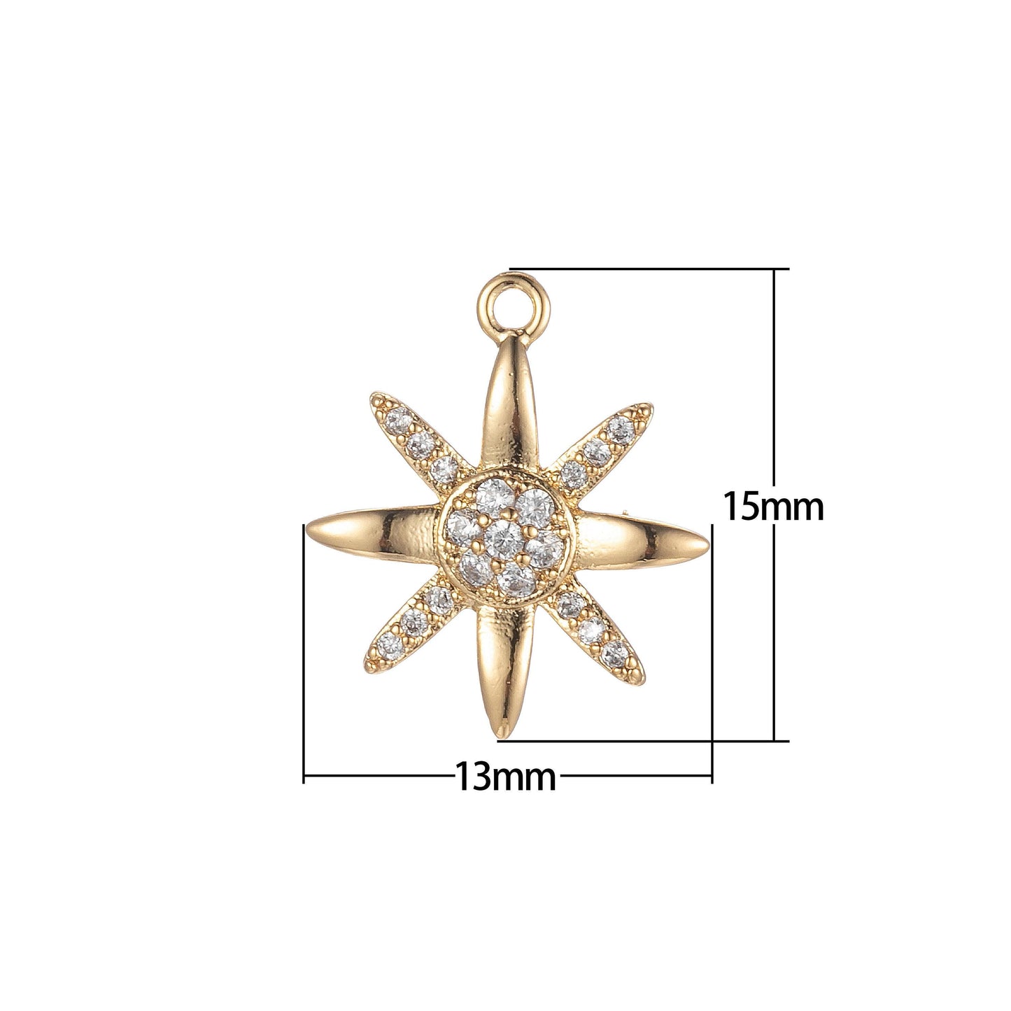 Tiny cz north star cubic zirconia small starburst 8 point star pendant - gold cz drop charm pendant, celestial jewelry, pointed star