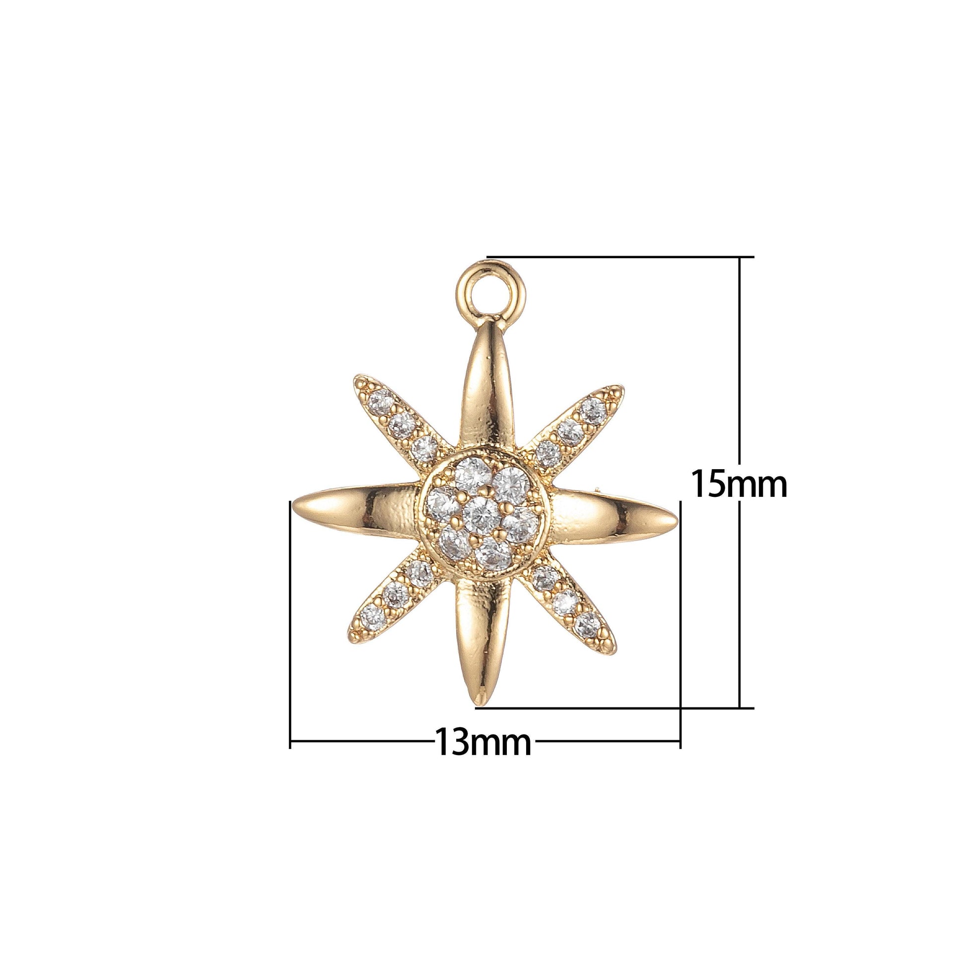 Tiny cz north star cubic zirconia small starburst 8 point star pendant - gold cz drop charm pendant, celestial jewelry, pointed star