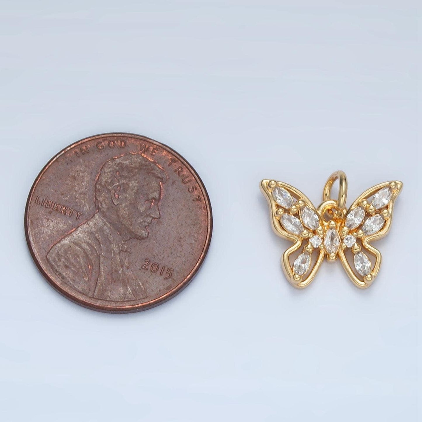 Open butterfly marquise cz paved 24k gold filled charm | e-848