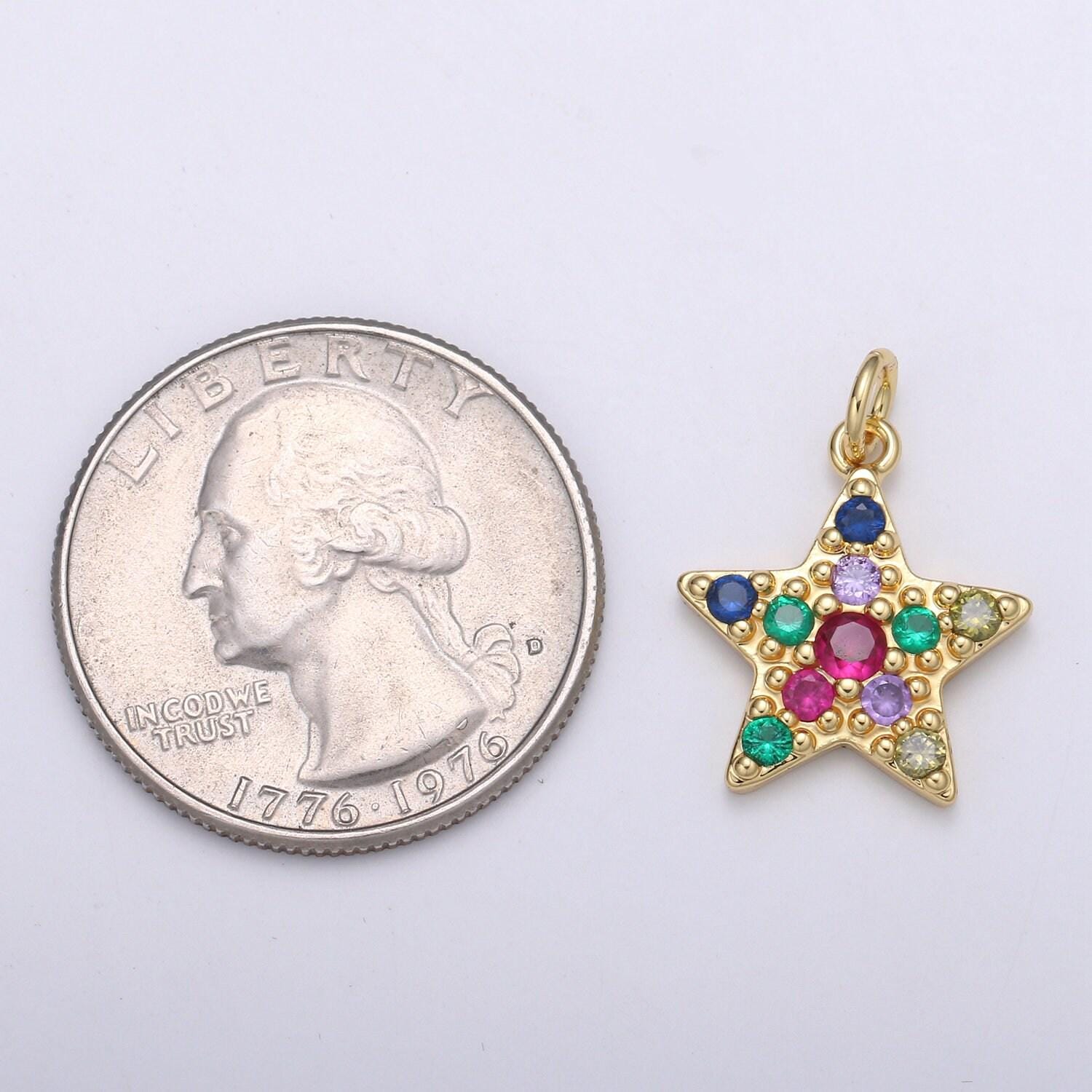 Orion star 24k gold charm micro pave starburst charm, rainbow cubic celestial charm, dainty minimalist jewelry supply, chgf-2050