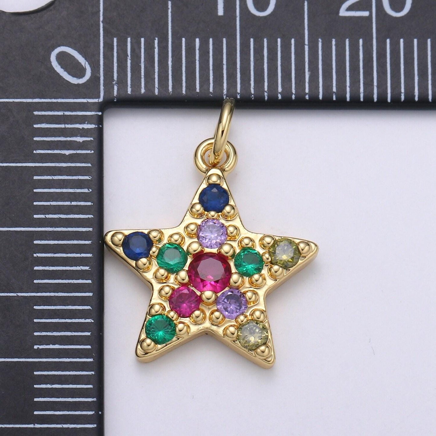 Orion star 24k gold charm micro pave starburst charm, rainbow cubic celestial charm, dainty minimalist jewelry supply, chgf-2050