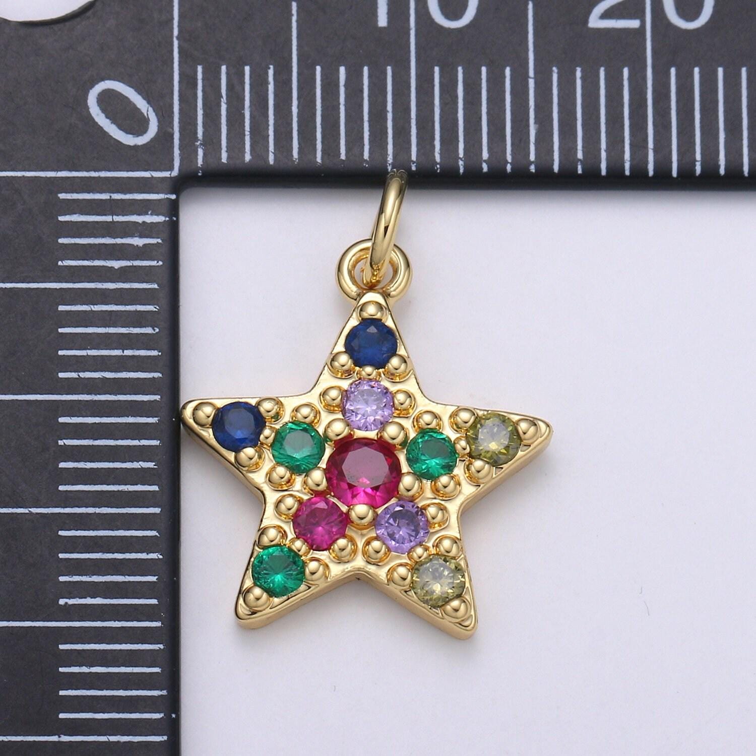 Orion star 24k gold charm micro pave starburst charm, rainbow cubic celestial charm, dainty minimalist jewelry supply, chgf-2050