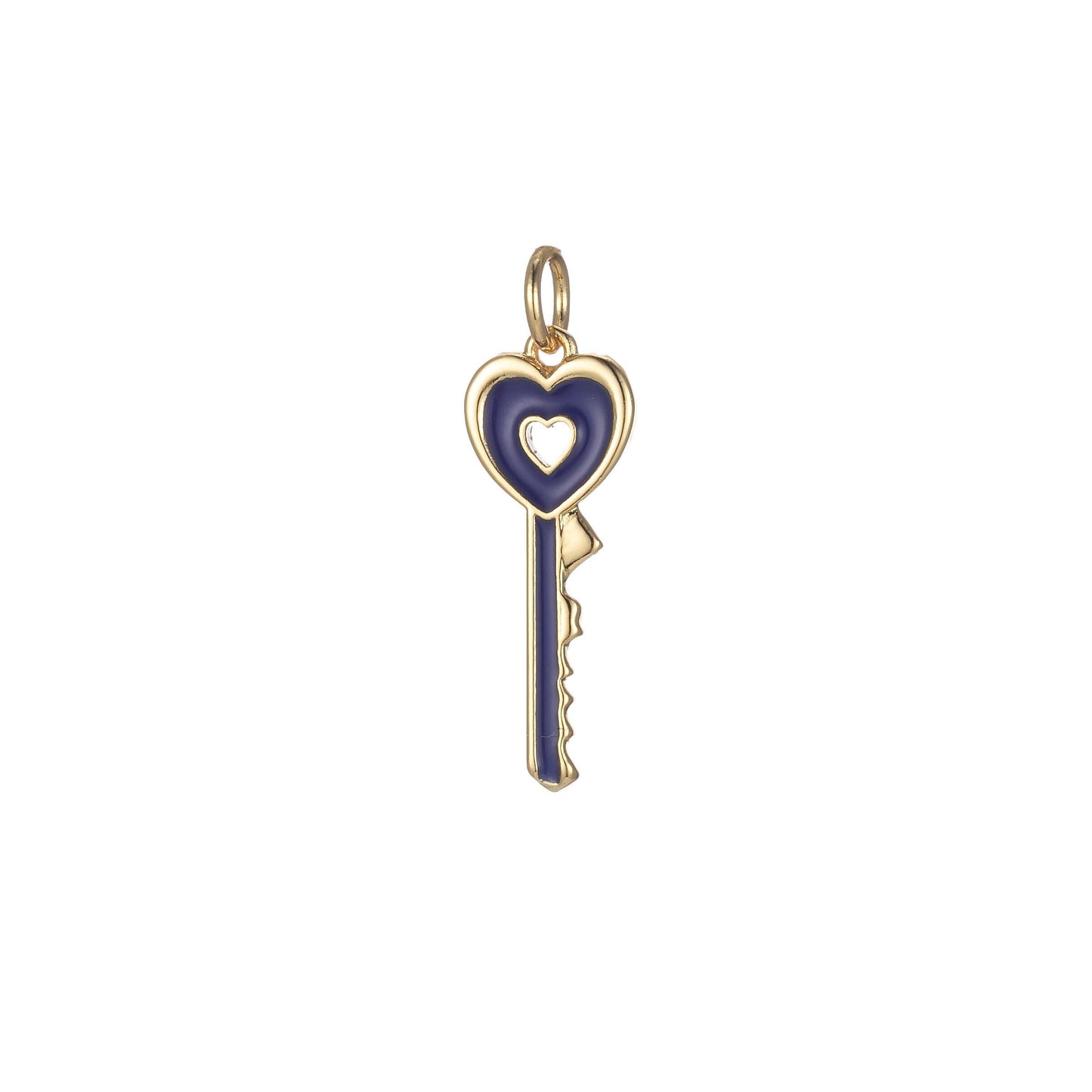 Gold dainty hear key charm colorful enamel lock charm for necklace bracelet jewelry making black blue pink green orange purple e823