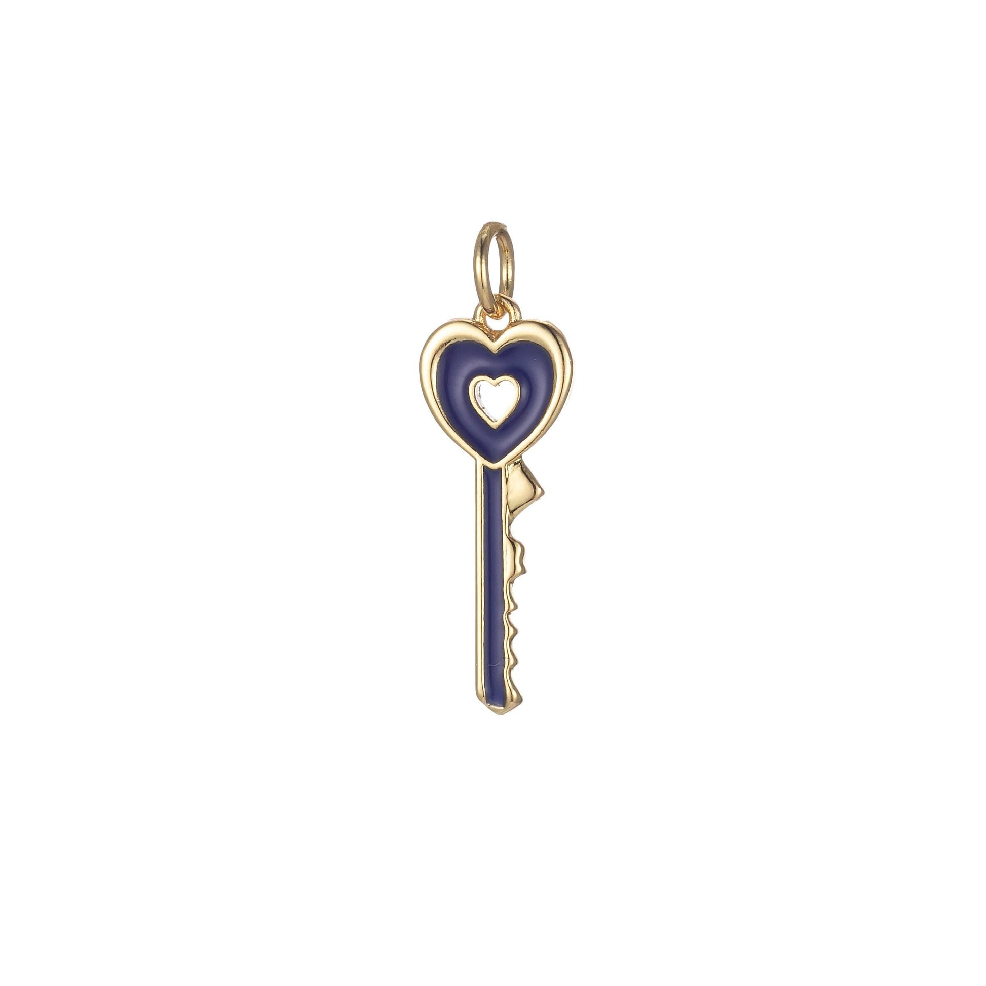 Gold dainty hear key charm colorful enamel lock charm for necklace bracelet jewelry making black blue pink green orange purple e823
