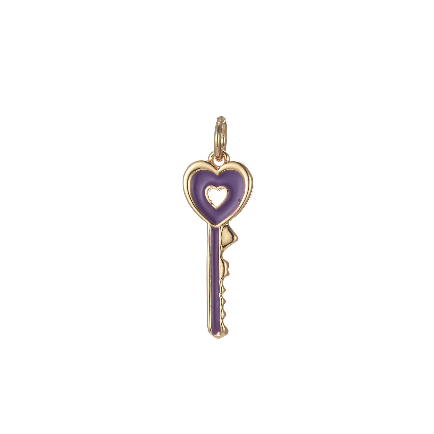 Gold dainty hear key charm colorful enamel lock charm for necklace bracelet jewelry making black blue pink green orange purple e823