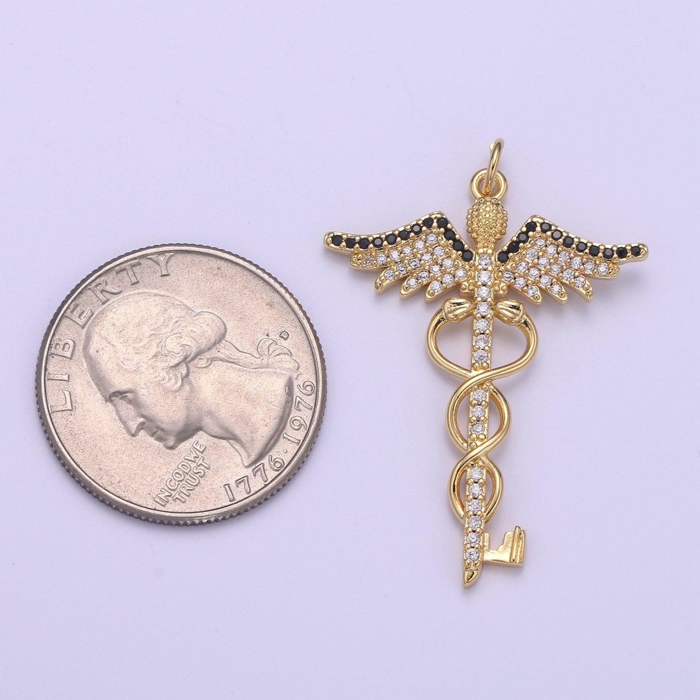 Gold caduceus pendant charm necklace career professional medical fashion jewelry for women gifts for her e817