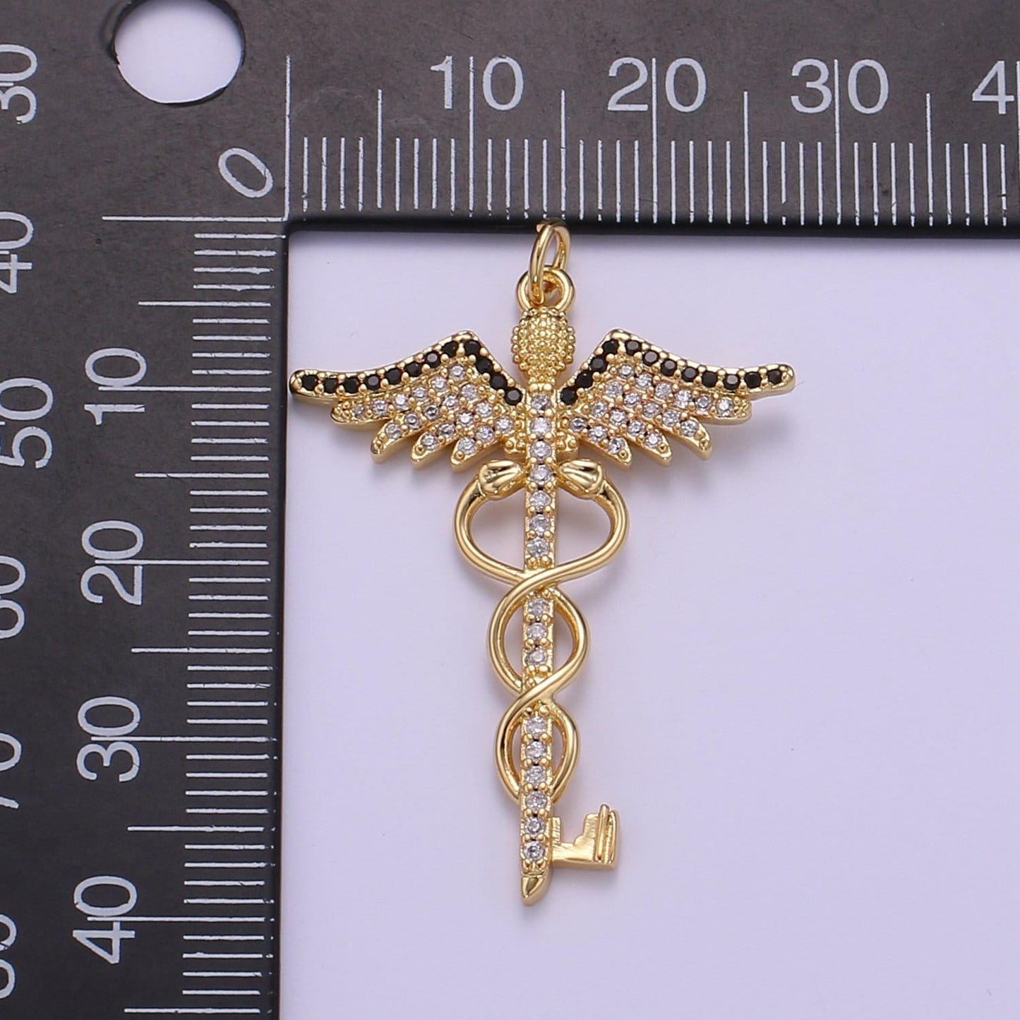 Gold caduceus pendant charm necklace career professional medical fashion jewelry for women gifts for her e817