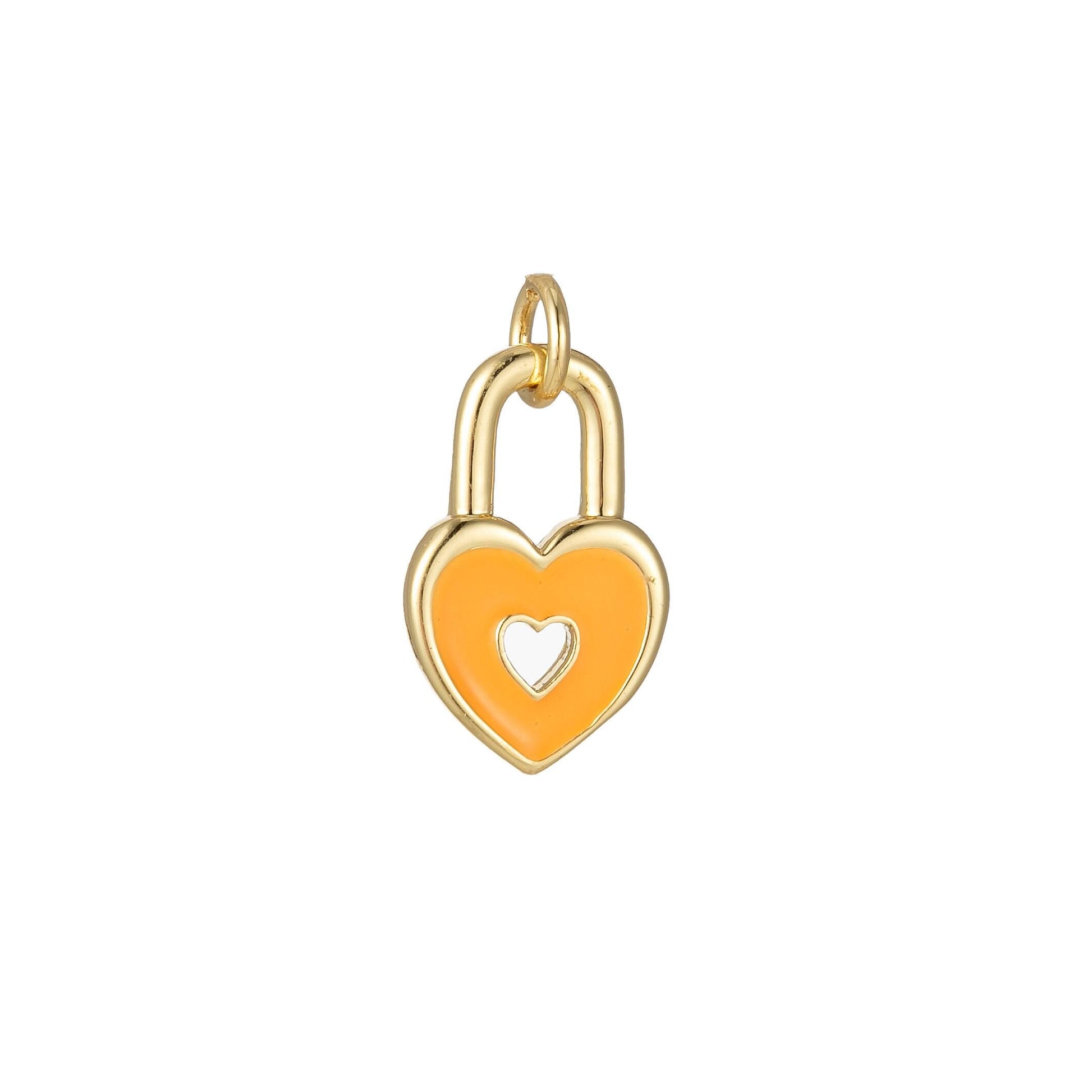 Gold dainty heart padlock charm colorful enamel lock charm for necklace bracelet jewelry making black blue pink green orange purple e800