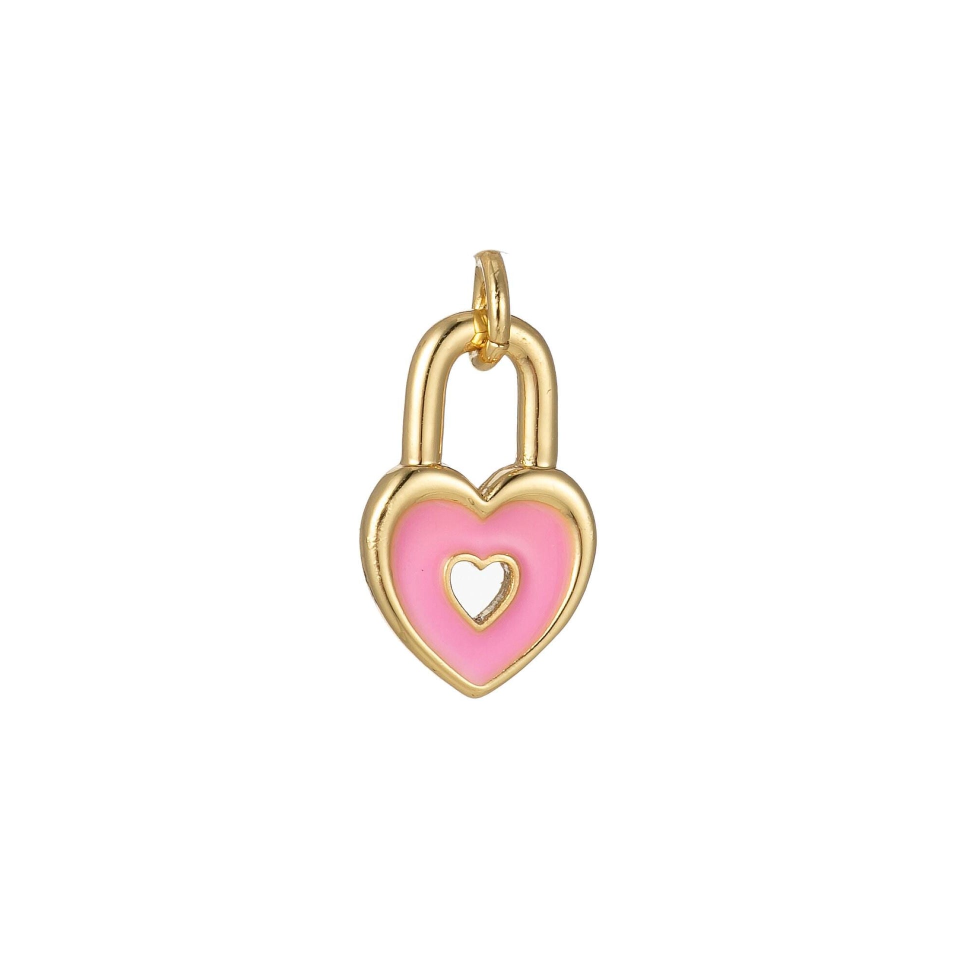 Gold dainty heart padlock charm colorful enamel lock charm for necklace bracelet jewelry making black blue pink green orange purple e800